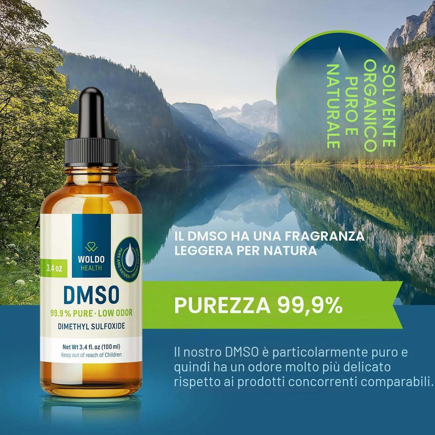 WoldoHealth DMSO 99,9% Dimetilsolfossido 100ml puro vetro ambrato con pipetta