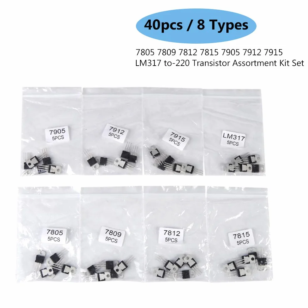 Kit di transistor JFET da 40 pezzi kit di IC per regolatori di tensione da 8 transistor di amplificazione a banda larga del segnale per regolatori di tensione 7805 7809 7905 LM317 con modalità di guad