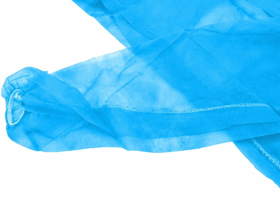Camice Monouso in TNT 120x155 cm Blu 100 Pezzi – Camice Visitatore con Lacci e Polsini Elastici