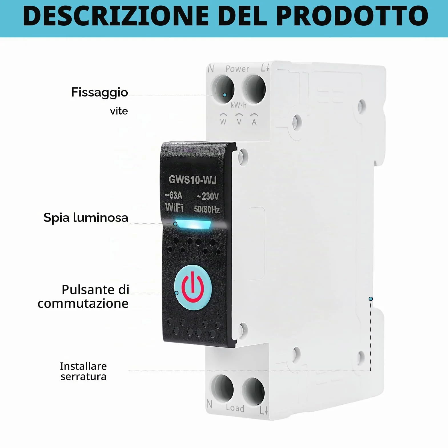 Interruttore Smart WIFI 63A Tuya interruttore Intelligente wifi controllo vocale 5 Modalità di Temporizzazione AC 230V smart switch monitoraggio energetico Compatibile con Alexa/Google Home GWS10-WJ