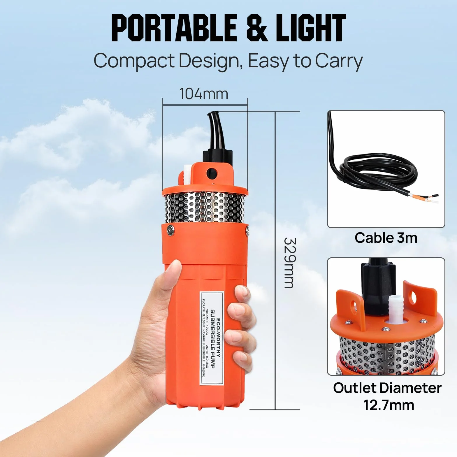 DCHOUSE Pompa Acqua Solare per Pozzo Profondo 12V, Pompa Sommergibile in Acciaio Inox, 100W con Pannello Solare 100W, Basso Rumore e Alto Flusso, per Irrigazione