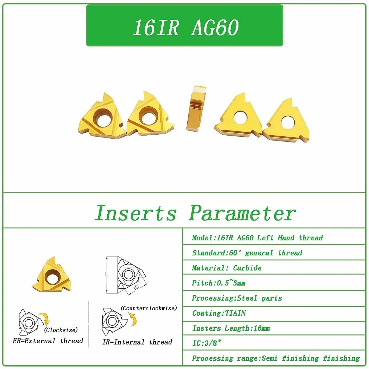 Lama inserto per tornitura a carburo 16IR AG60 filettatura indicizzabile 10 pezzi