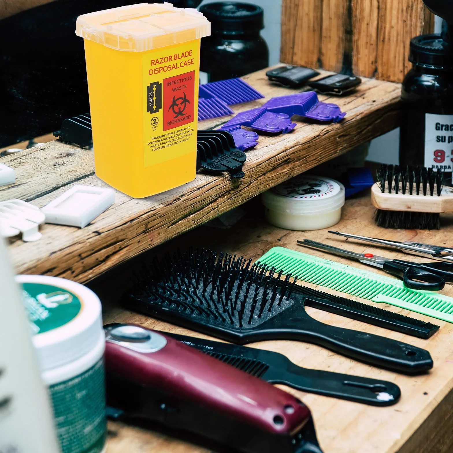 Contenitore per Raccolta Lamette da Barbiere in ABS Giallo Smaltimento Sicuro Barbershop