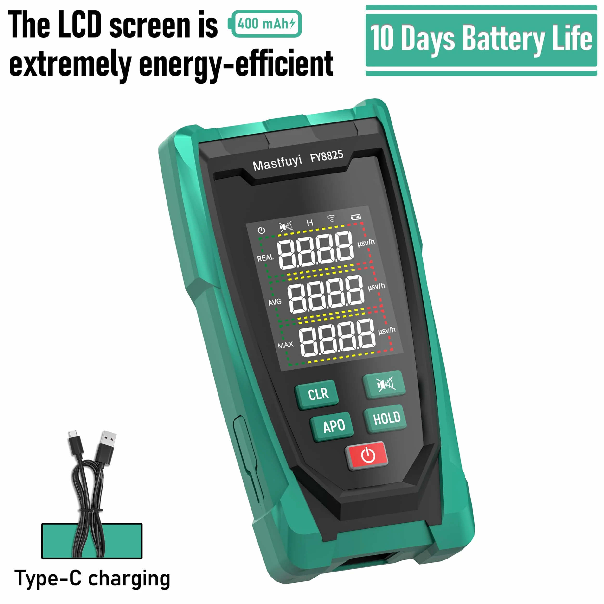 Rivelatore di Radiazioni Nucleari Contatore Geiger Dosimetro Ricaricabile X-ray Gamma Beta Grande Display LCD