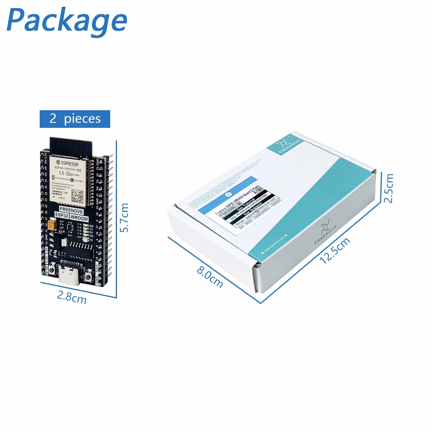 Freenove ESP32 Dev Board Kit (2 pacchetti) Sviluppo Microcontrollori Dual-Core 32-Bit 240 MHz WiFi+BT