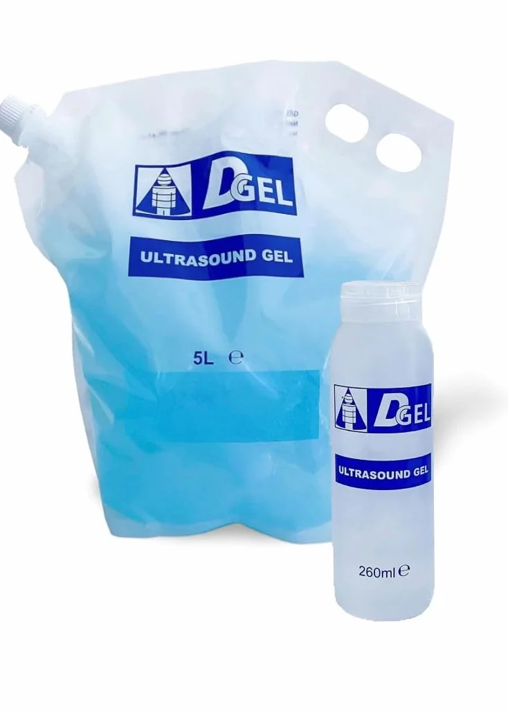 DGel - GEL CONDUTTORE, ULTRASUONI ECOGRAFIA - SACCA MORBIDA 5 LITRI COMPLETO SVUOTAMENTO + FLACONE DOSATORE - Made in Italy