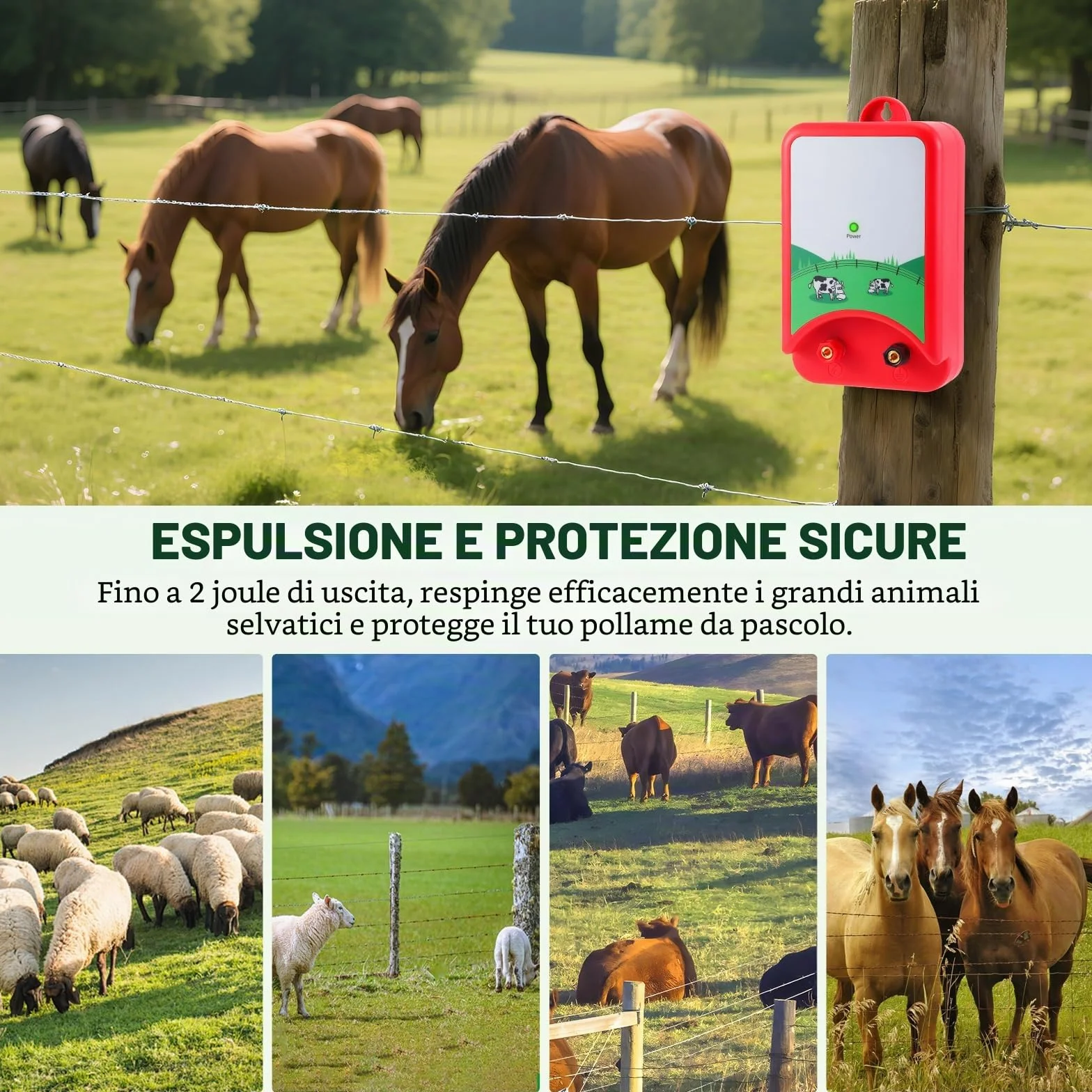 Elettrificatore Per Recinto Elettrico 10Km 12V 1.5J Per Animali Cane Cinghiale Cavalli Pecore