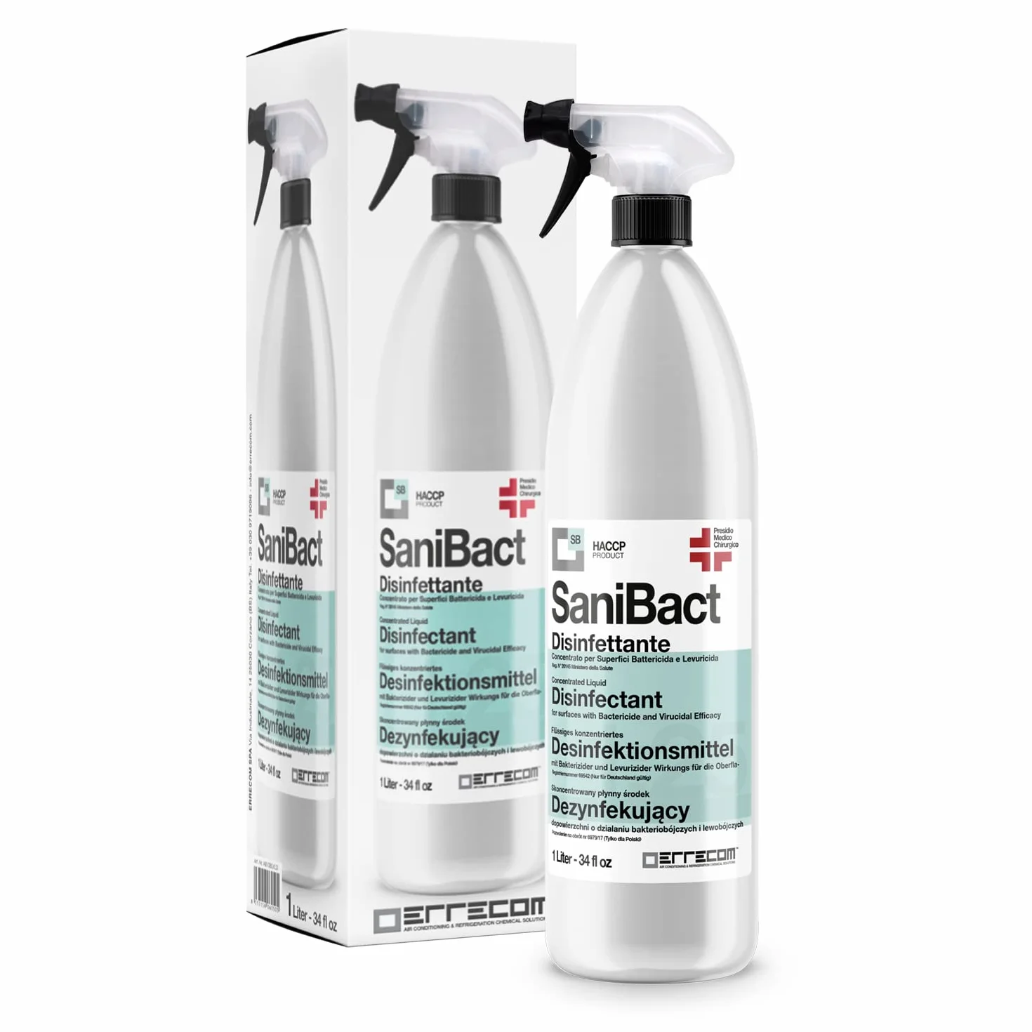 Errecom SaniBact Disinfettante Concentrato per Superfici Battericida Virucida Levuricida 1 L