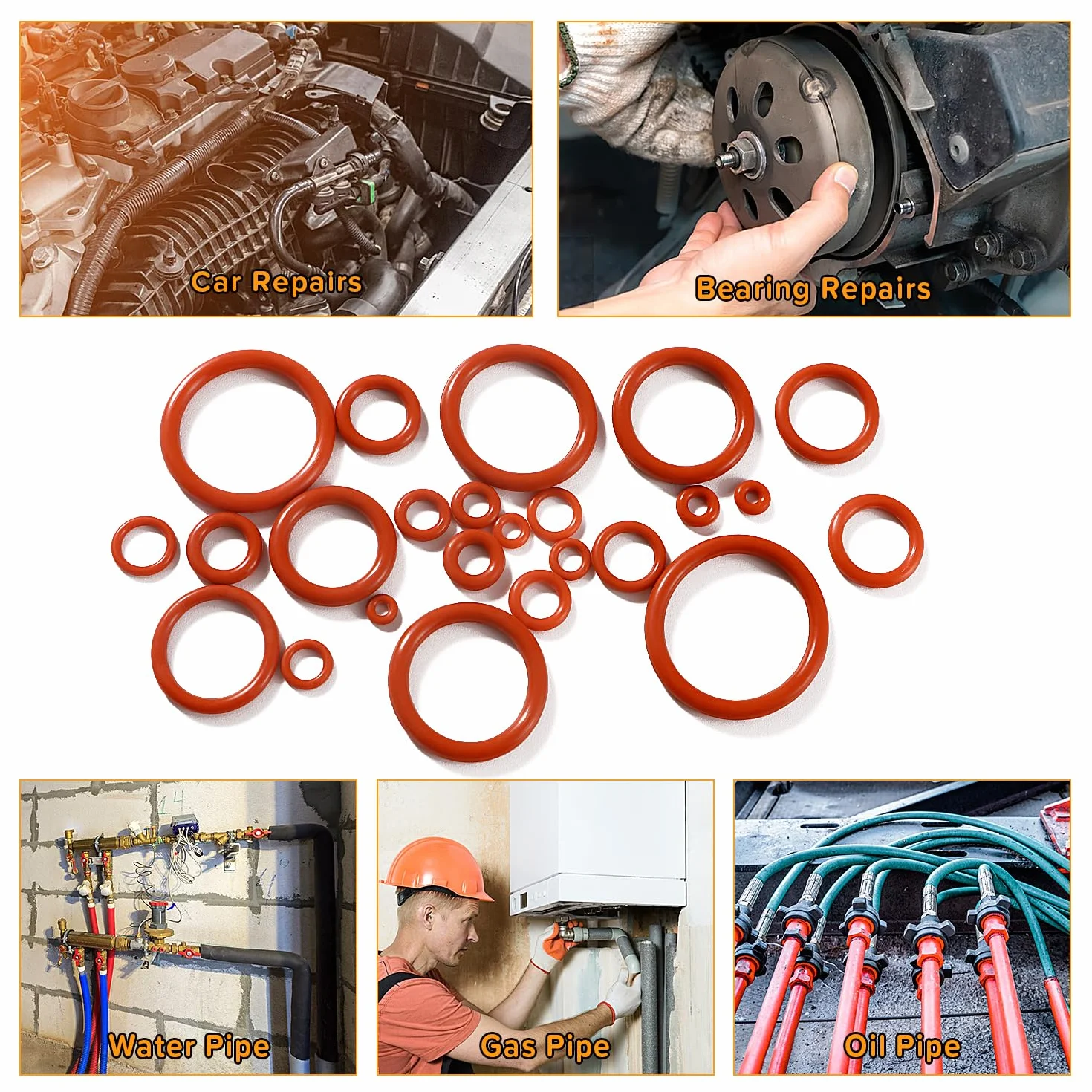 600 Pezzi 24 Misure O-Ring Assortimento Kit, Silicone Guarnizione O-Ring Kit, con Doppia Testa Ganci per Paraolio, per Riparazione Rapida Dell’Auto, Rosso