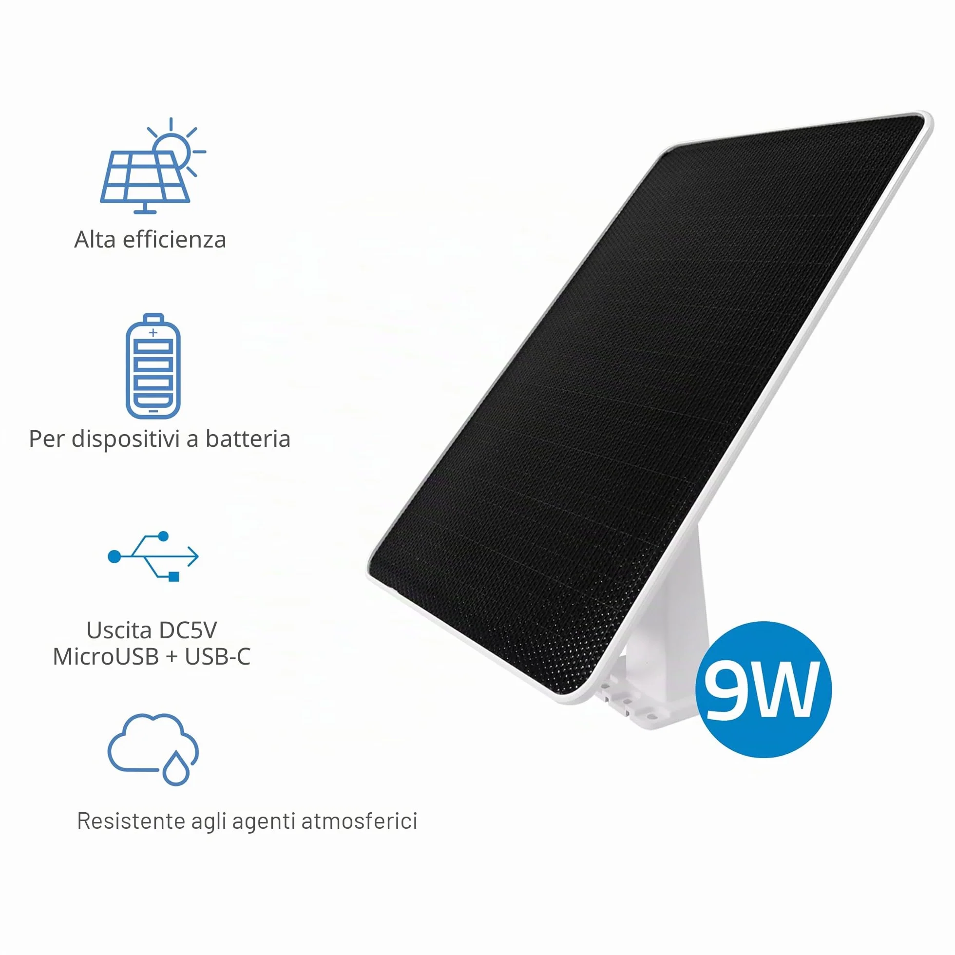 NIVIAN Panel Solar 9W para Cámaras de Seguridad IP USB-C