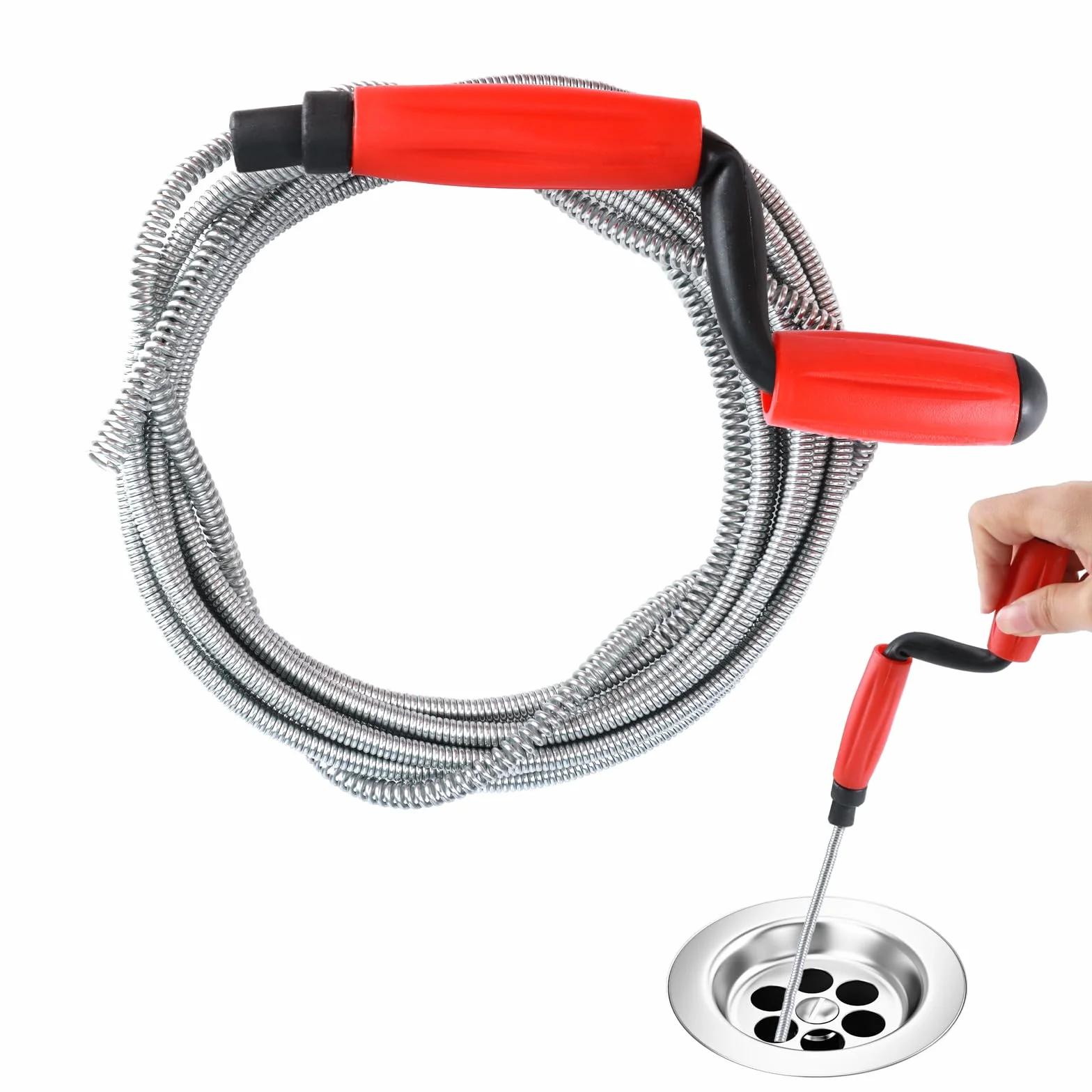 Spirale per la pulizia dei tubi, 5 m x 6 mm, Sonda Sturatubi,pulitore di scarico a spirale per lavandini, scarichi, vasche da bagno, fogna
