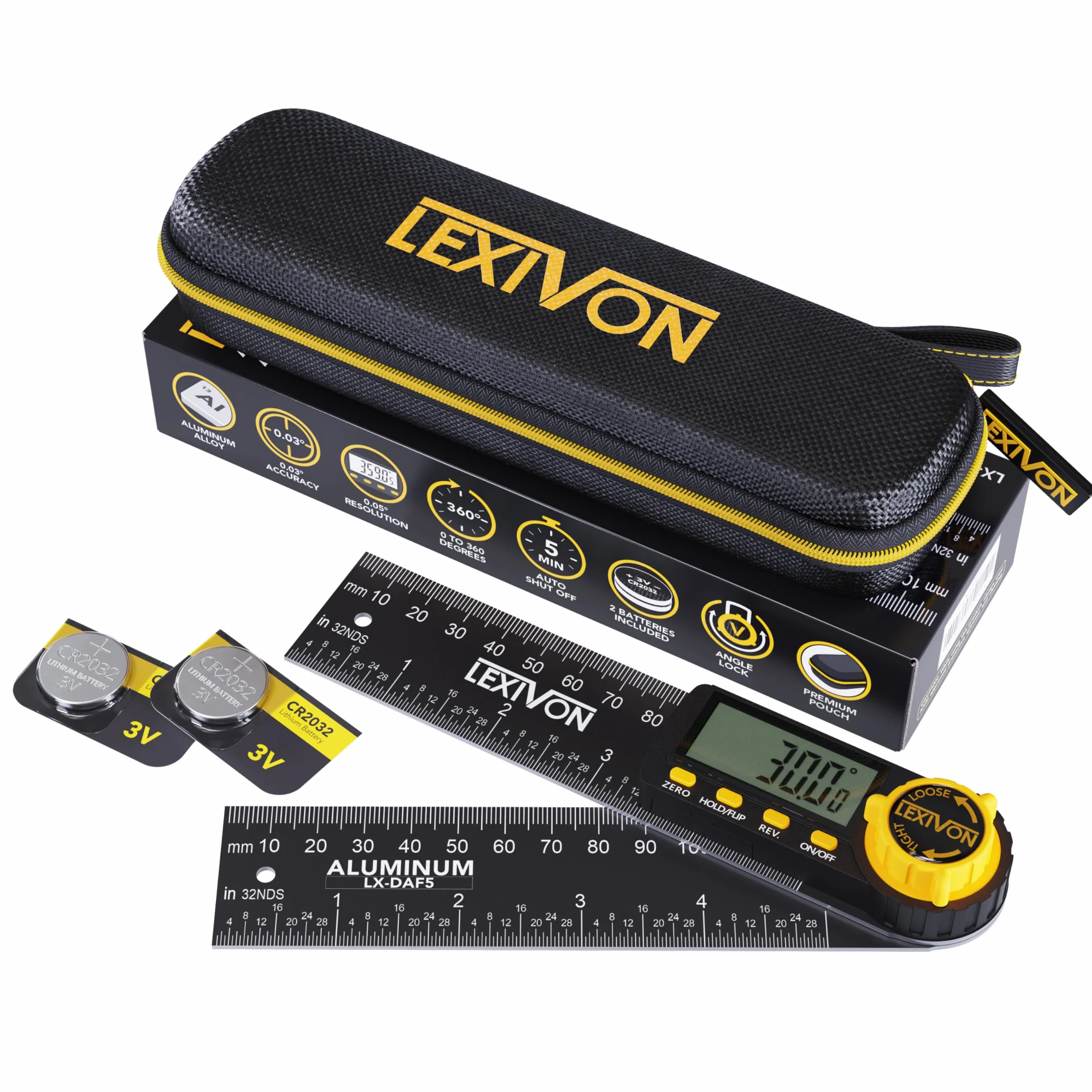 LEXIVON Goniometro Digitale in Alluminio 130 mm Calibro angolare Digitale LX-DAF5