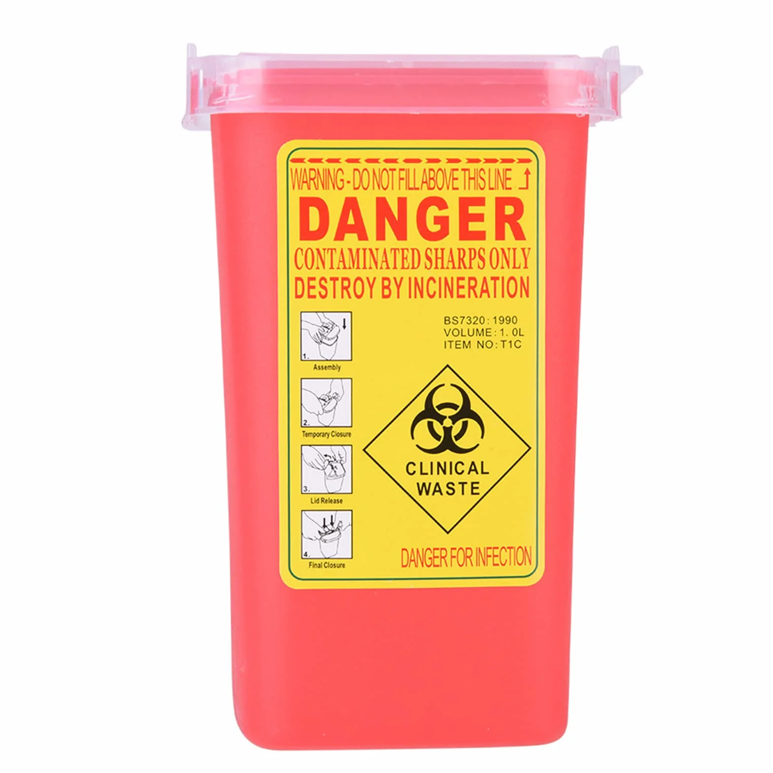 Contenitore per Oggetti Taglienti Plastica Medica 1L Rosso