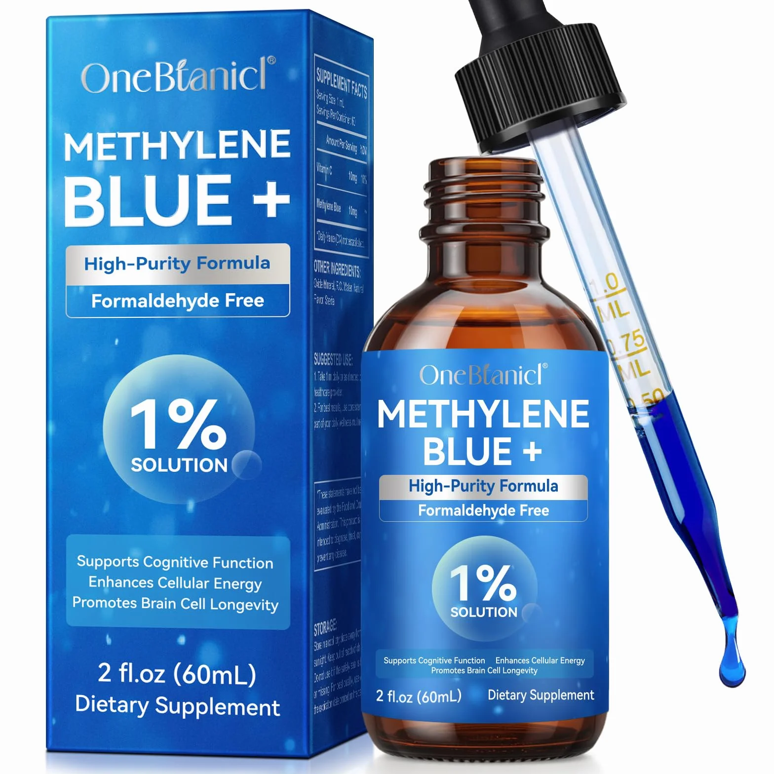 Methylene Blue 1% 60ml con Vitamina C & Stevia, Purezza Ultra Elevata, Testato in Laboratorio