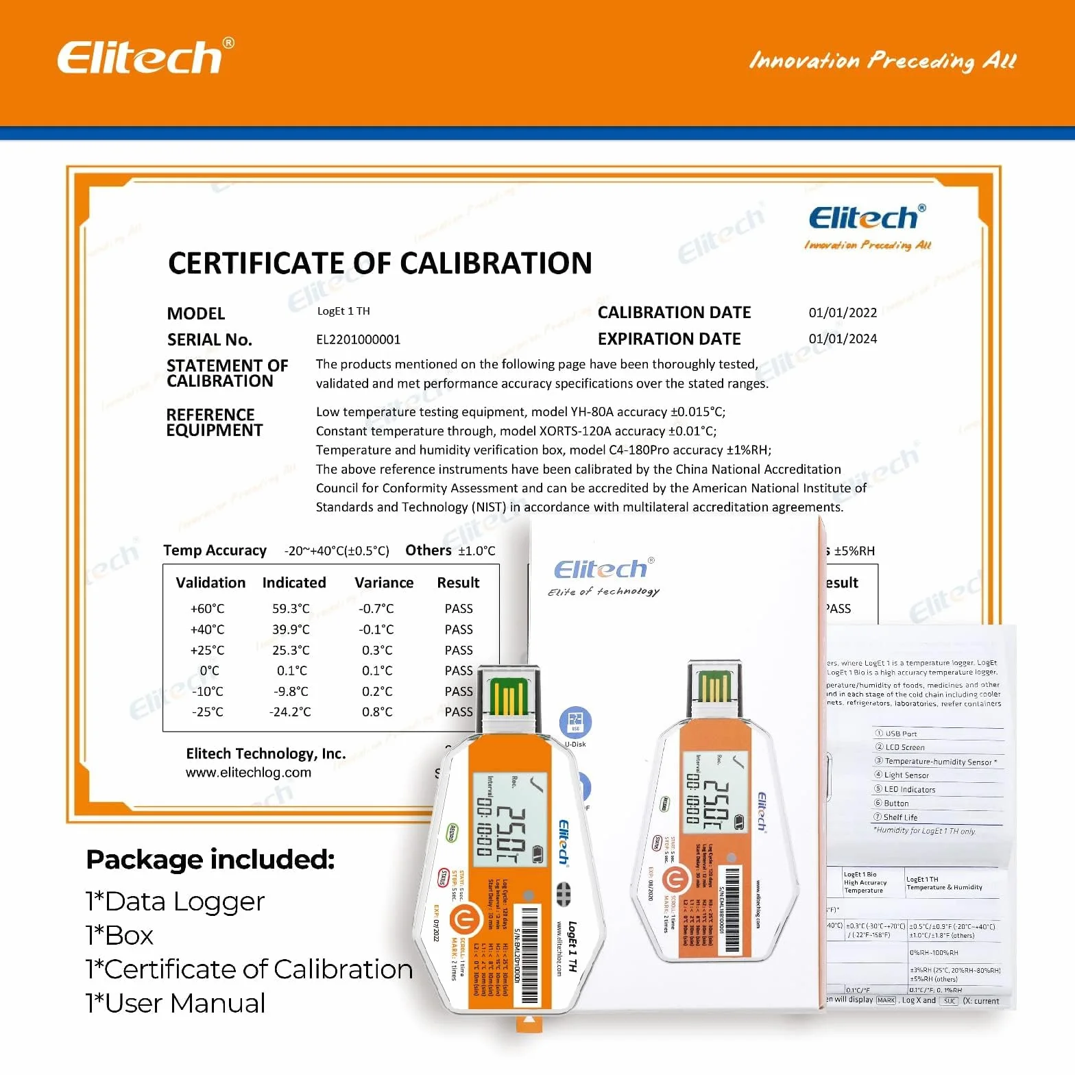 Elitech Registratore di Temperatura USB Monouso WHO PQS Calibrazione Report PDF 120 Giorni Trasporto e Display LCD Per Catena del Freddo LogEt1 – 1 Pezzo