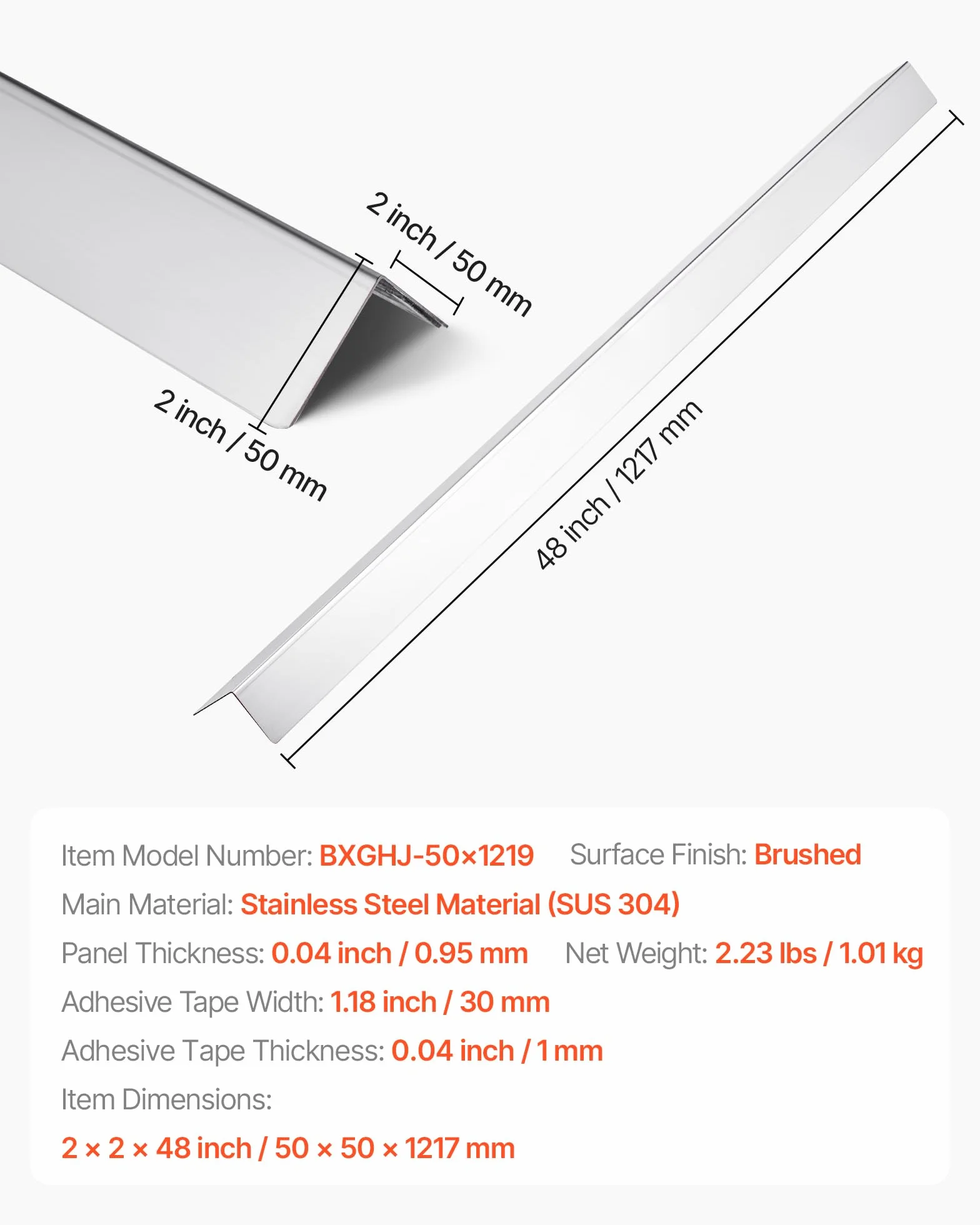 VEVOR Paraspigoli Acciaio Inox 50 x 50 x 1217 mm Confezione 10 Pezzi Profilo Angolare Muro 90°