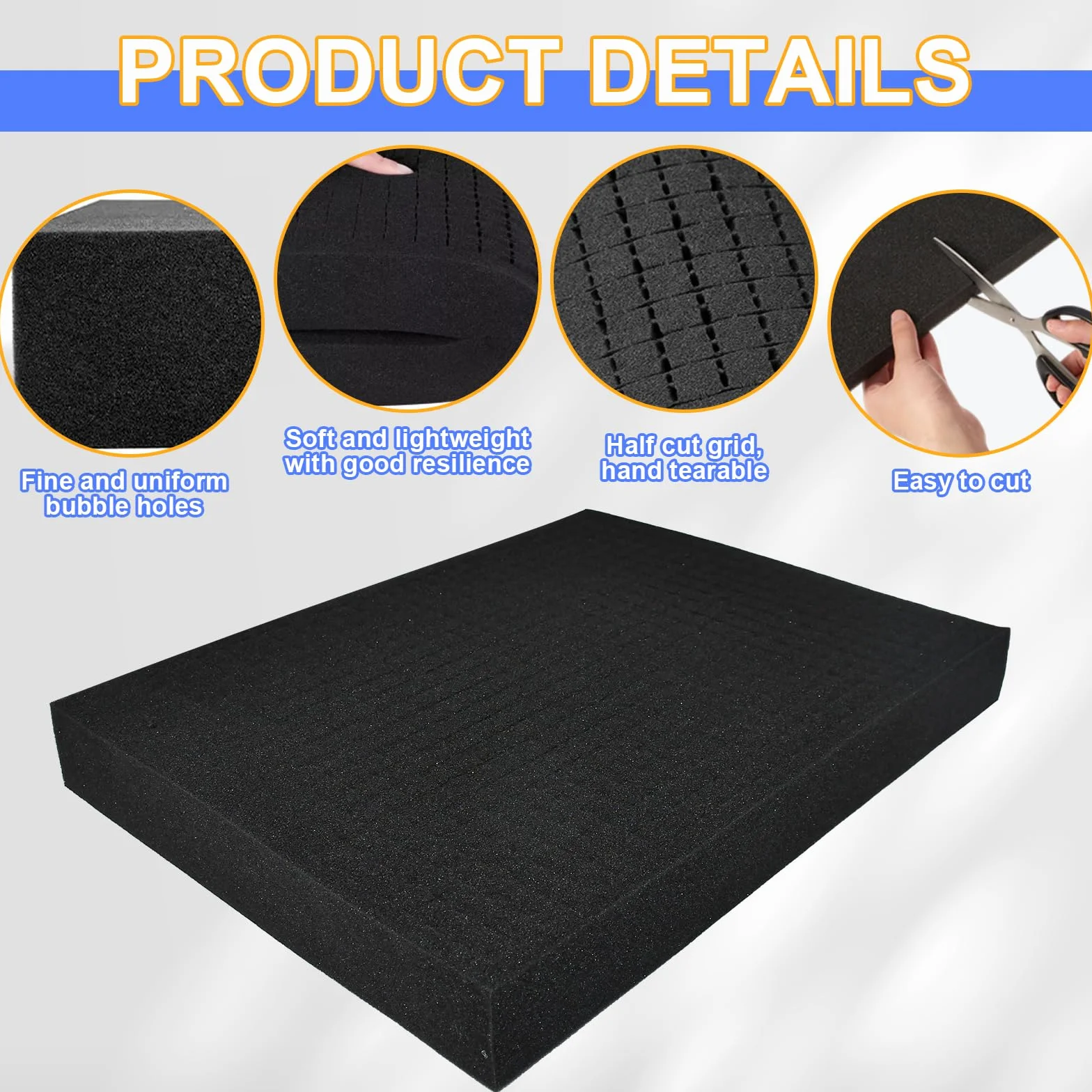 HEKOBAG 6 Pannelli Poliuretano Espanso 405 x 305mm Inserto in Schiuma Pretagliato Poliuretano Espanso Rigido Alta Densità lastre in Polietilene Espanso per Fodera per Cassette 3 set di spugne a quadri