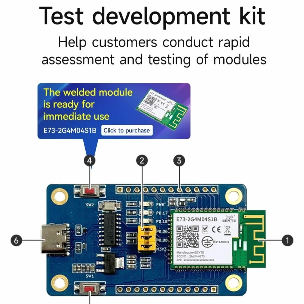 NRF52832 BLE4.2/5.0 Test Board E73-2G4M04S1B RF Transceiver Module ARM Cortex-M4F Core Low Power Industrial Grade