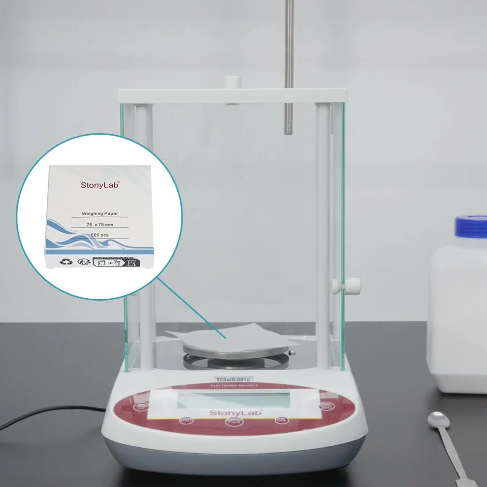 stonylab Carta da Pesata, 75 x 75 mm Carte Campione Senza Azoto per Bilancia Analitica, per Ricerca di Laboratorio, Confezione da 500
