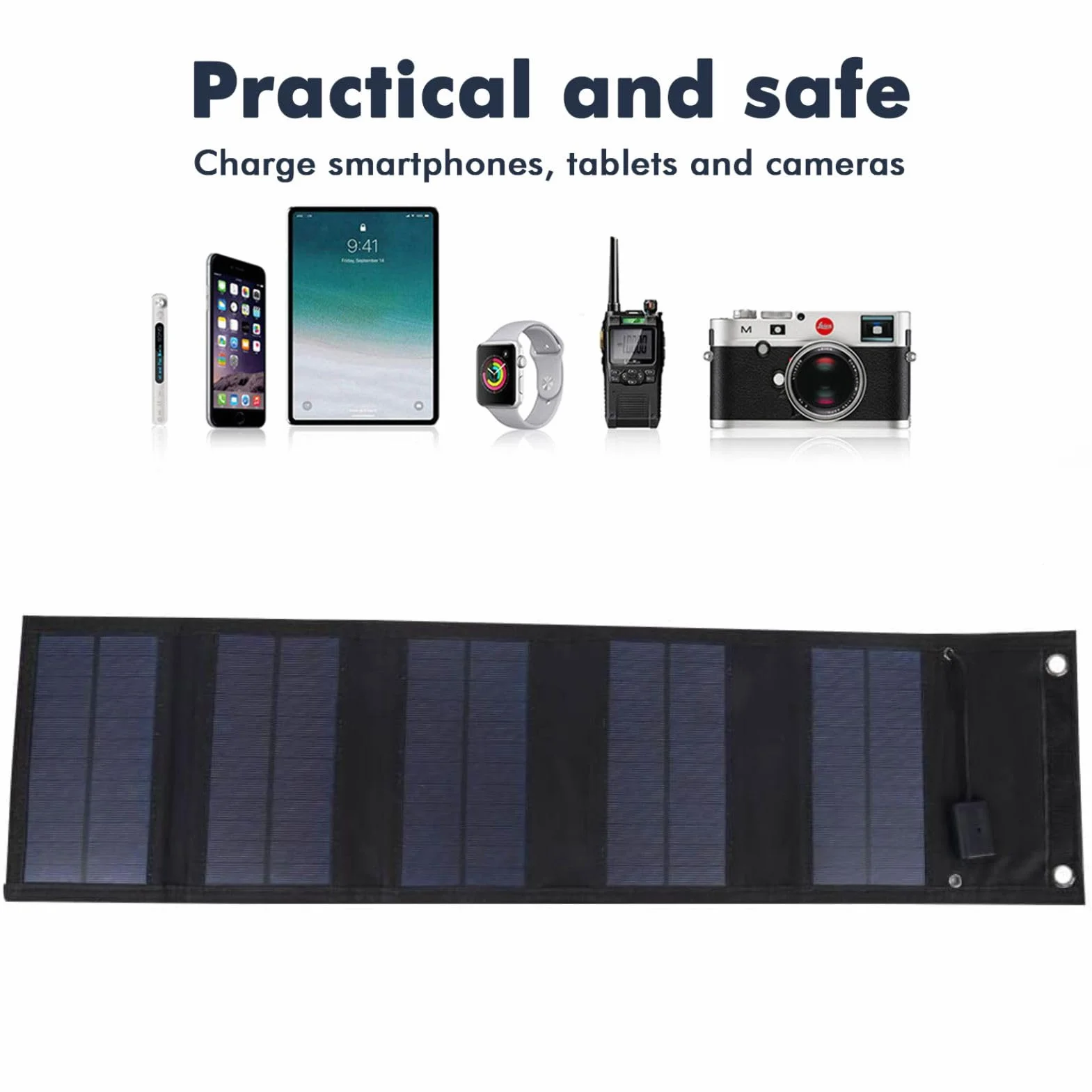 BuyWeek Pannello Solare 20W, Pannello Solare Portatile e Pieghevole Pannelli Solari Caricatore con Porte USB, Impermeabile IP65, per Escursioni, Campeggio Compatibile Telefono, Laptop, Tablet