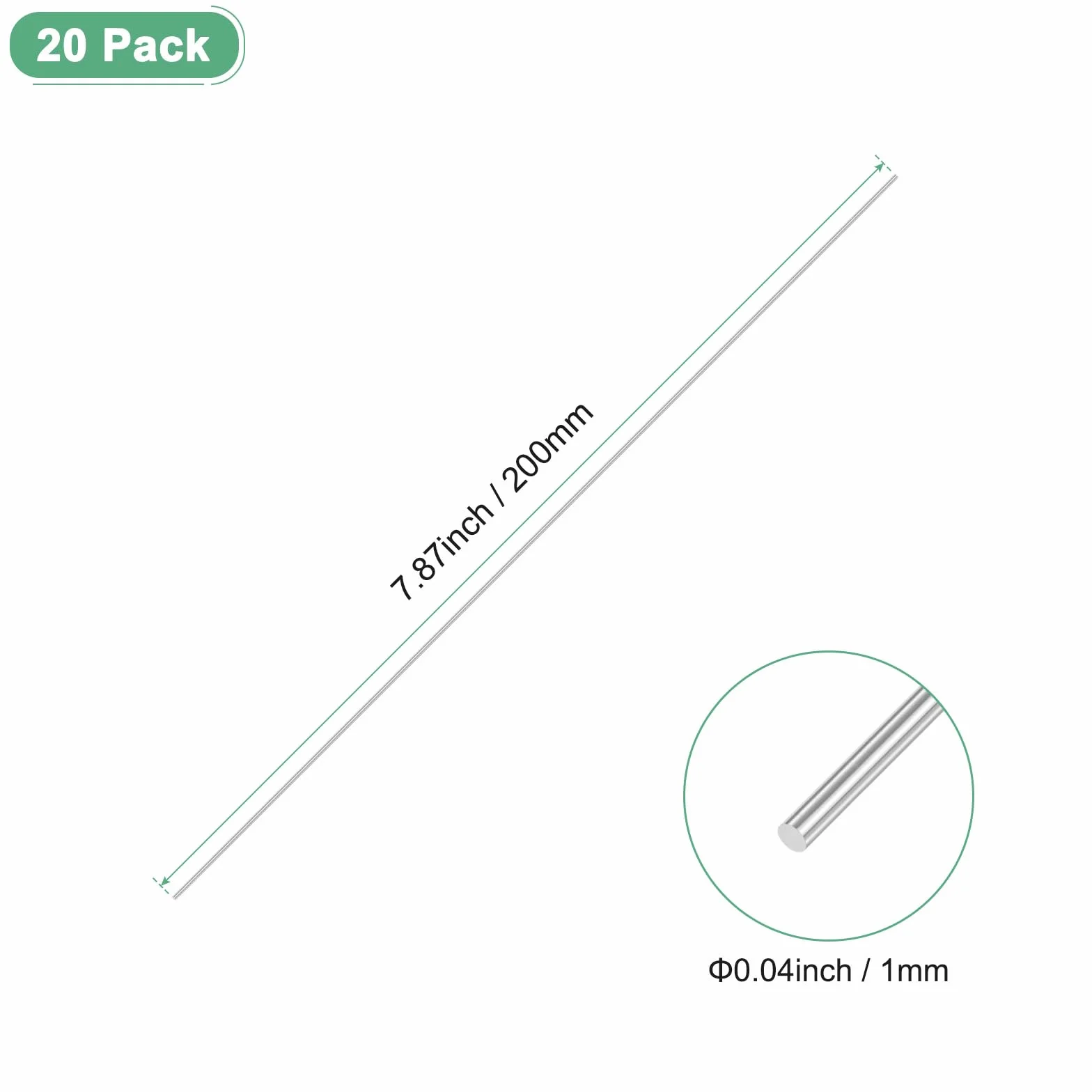 M METERXITY 20 Pcs 304 Acciaio Inossidabile Solido Tondo 1x200mm Barra Metallo Per DIY Artigianato