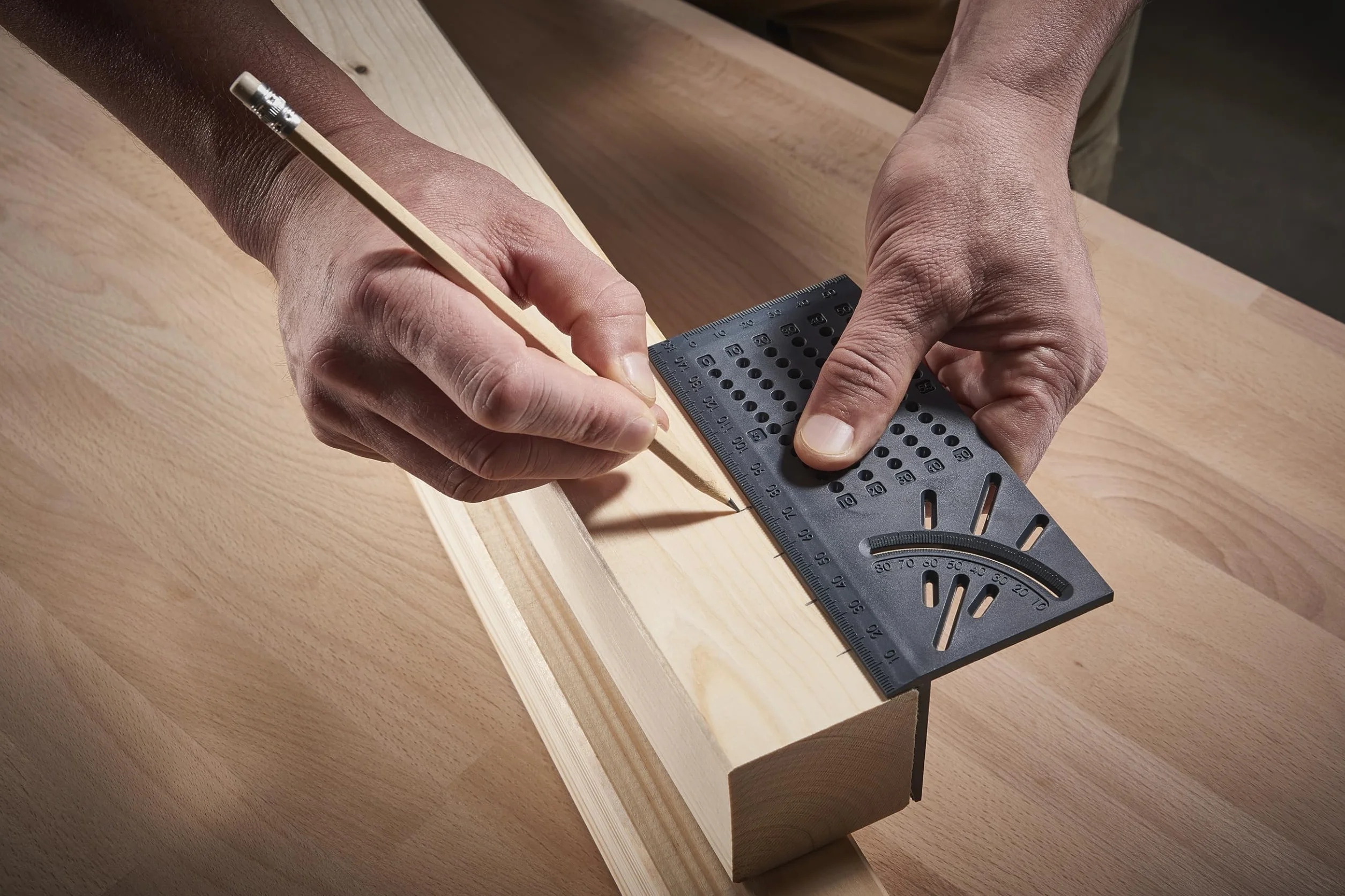 wolfcraft Squadra 3D Utensile Tracciatura Pezzi Tridimensionali Battute 45°/90° Scala Millimetrata Goniometrica Calibro Punte