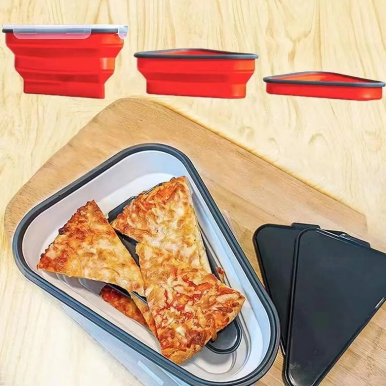 Pizzabox in silicone riutilizzabile pieghevole triangolare 25,2 cm x 19,2 cm x 10 cm