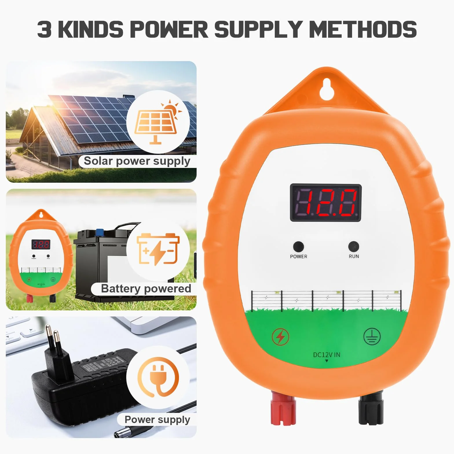 Recinzione Elettrica Kit 10 km 1 Elettrificatore 200 m Filo 2,2 mm² Custodia Impermeabile