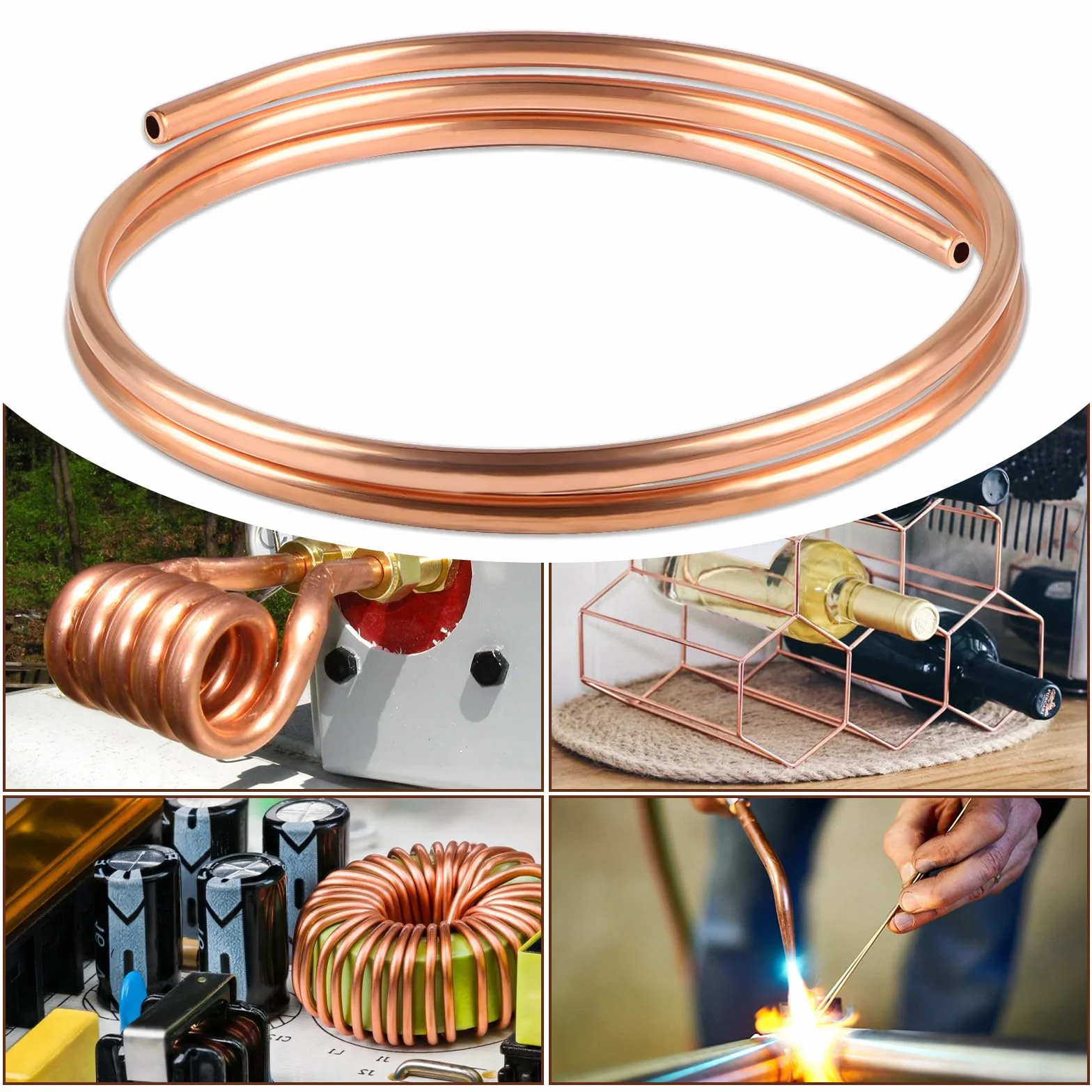LALAGO Tubo di rame morbido OD 8mm ID 6mm, Lunghezza 1,5m, Tubo rotondo in rame, Materiale morbido per la tecnica della refrigerazione, generatori, barre di distribuzione