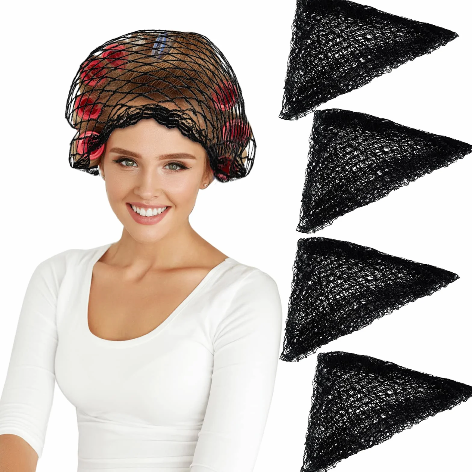 WILLBOND 4 Pezzi Rete per Capelli Triangolo in Cotone, Maglia per Sonno, Nero, 35x35x57 Pollici