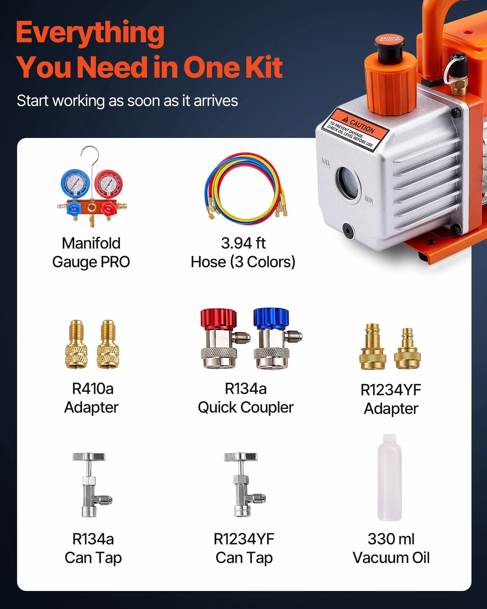 VEVOR Pompa a Vuoto Manometro 115 L/min per AC, Pompa per Vuoto a Palette Rotanti Monostadio per HVAC, Kit Manometro con Rilevatore di Perdite, Borsa per Trasporto, Kit per Aria Condizionata Auto