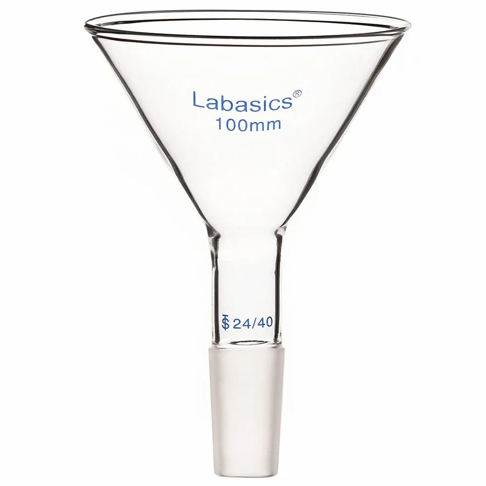 Labasics Imbuto da Laboratorio, Triangolo Imbuto, Imbuto per Polvere a Stelo Corto in Vetro con Diametro Esterno Superiore di 100mm e Interno Giunto 24/40