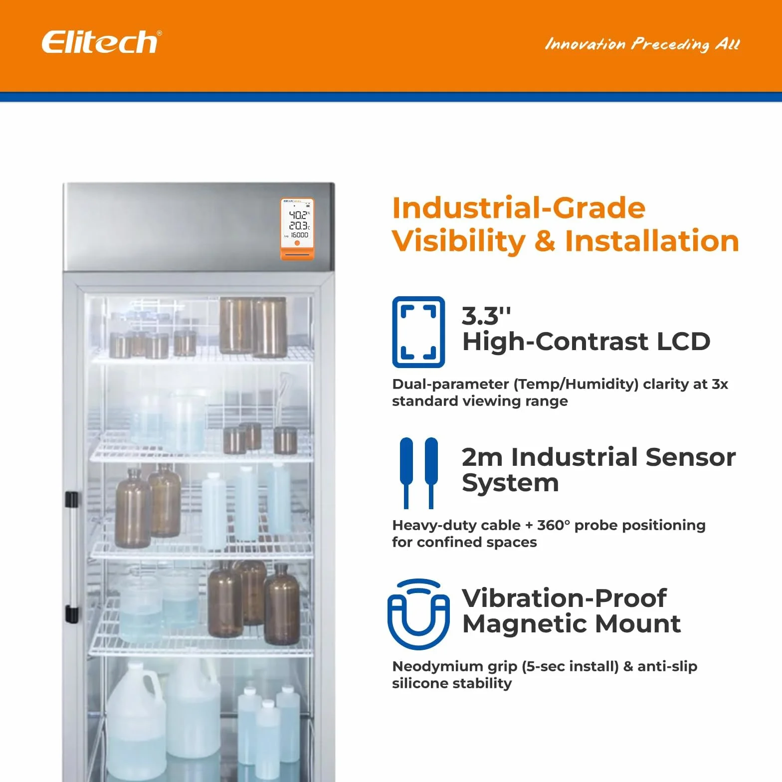 Elitech GSP-6Pro TLE Rejestrator Temperatury Cyfrowej Ultra-Niskiej do Lodówek Medycznych Monitor MAX MIN