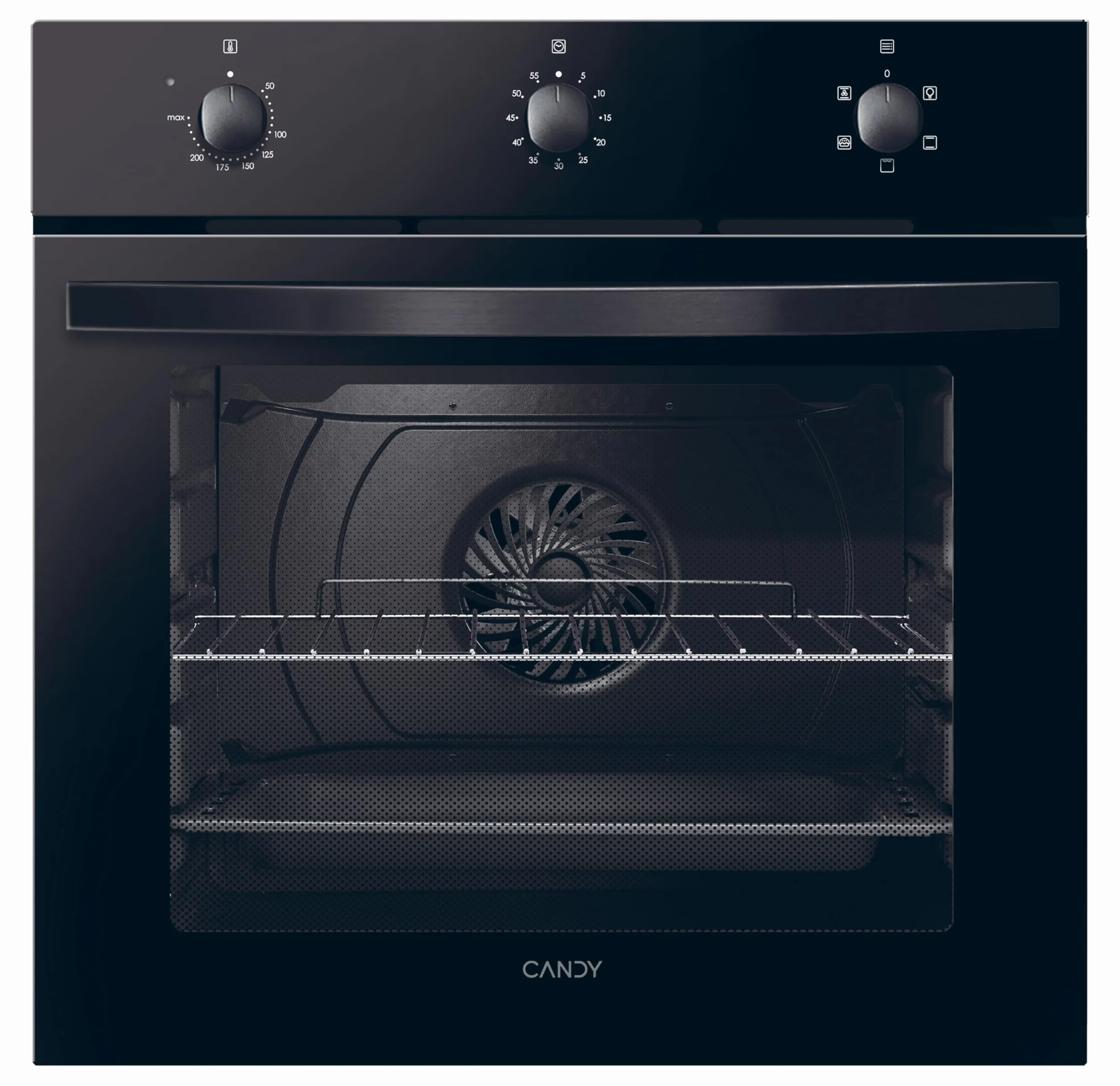 Candy Idea Forno da Incasso Elettrico Ventilato 65L, 5 Funzioni, Classe A, Cavità Sagomata, 59,5x59,5x56,8 cm (AxLxP), Nero, FIDC N502IT