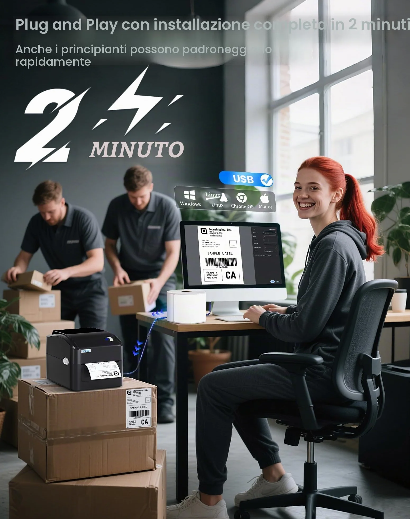 vretti Stampante per Etichette di Spedizione, Stampante Termica per Etichette 4x6 per Pacchetti di Spedizione, per Piccole Aziende UPS Amazon