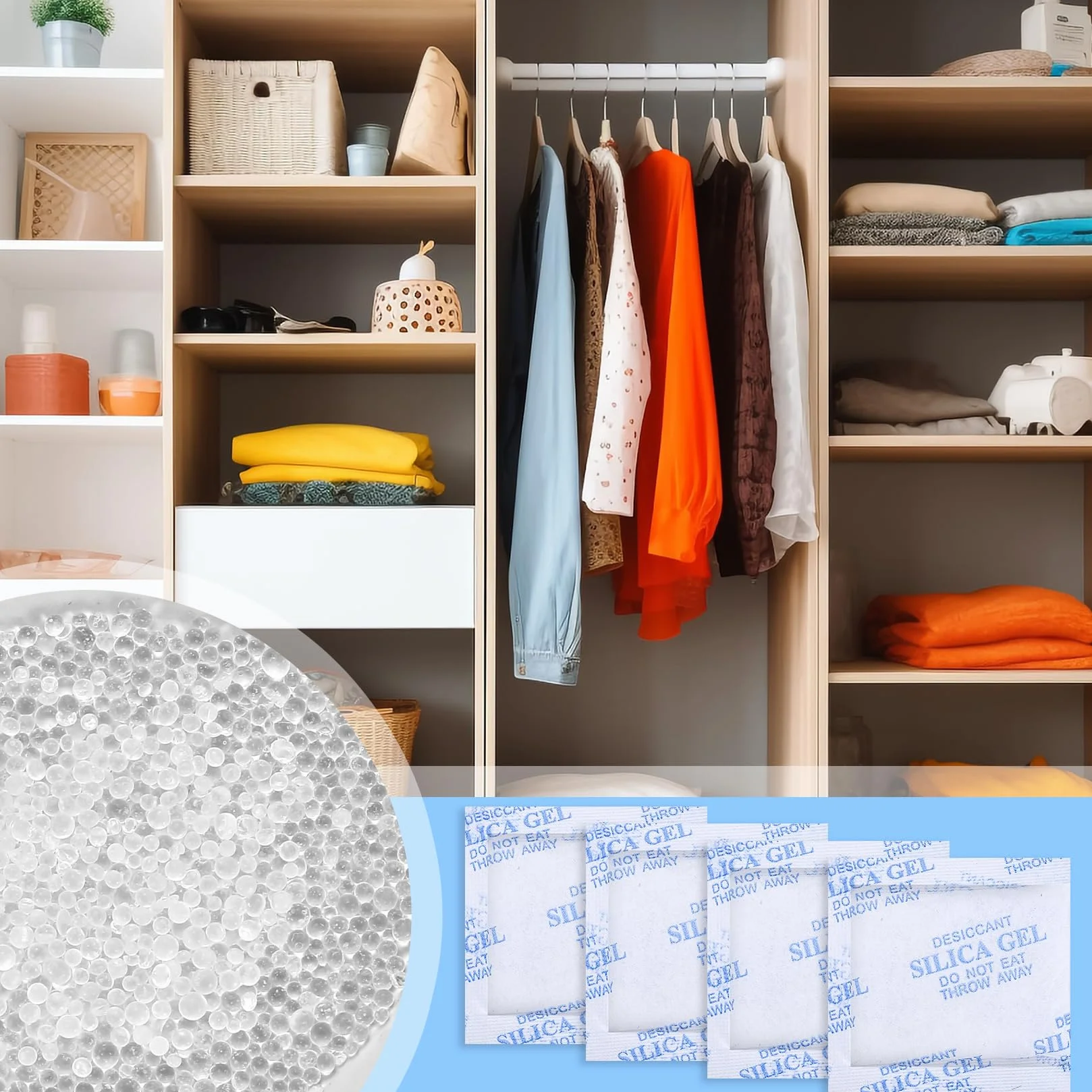 Bustine di Gel di Silice 10g per Umidità, Sacchetti Essiccante Assorbitore Deumidificatore per Armadi Scarpe