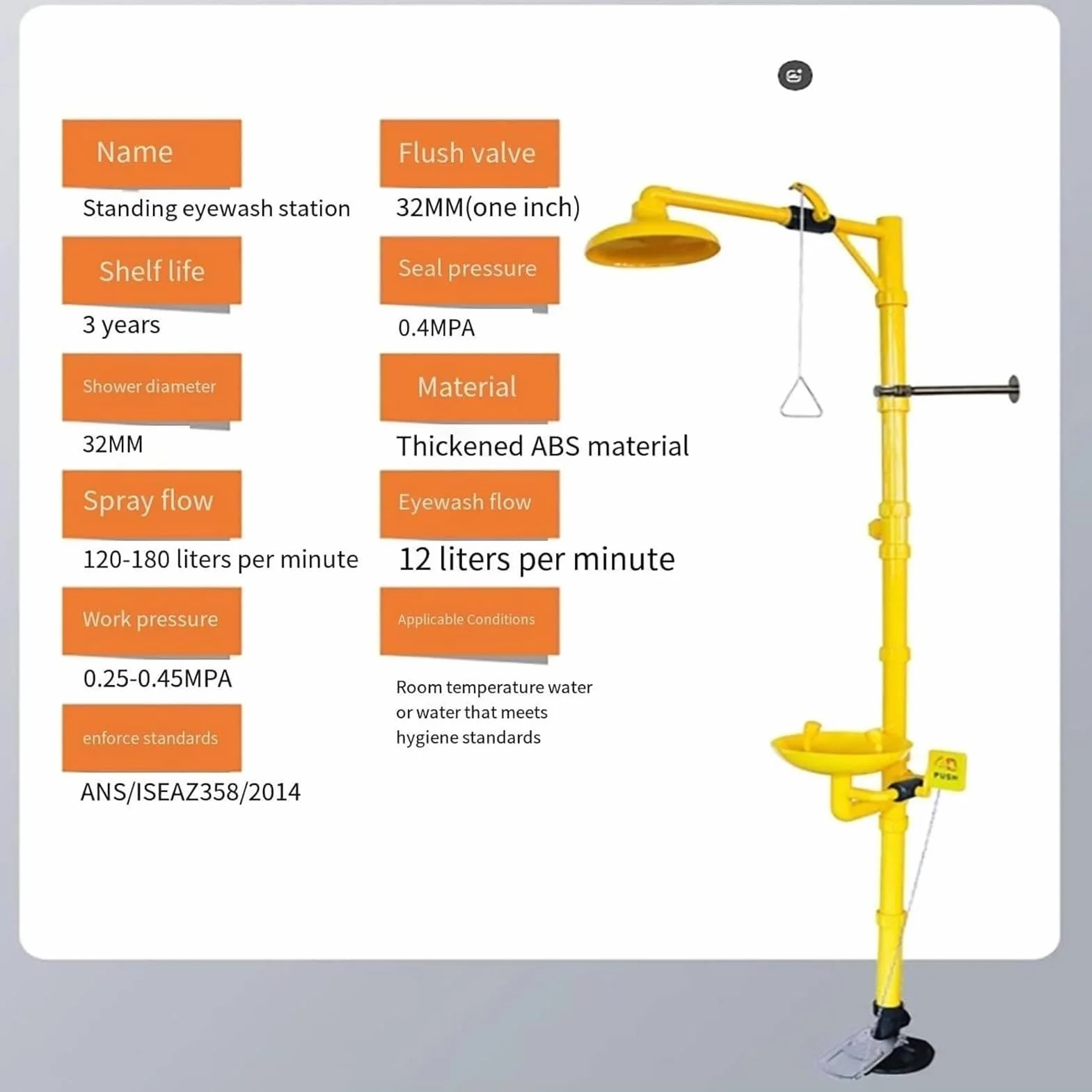 Stazione lavaocchi con Doccia di Emergenza, azionamento a Pedale, Acciaio Inossidabile 304, Rivestimento ABS