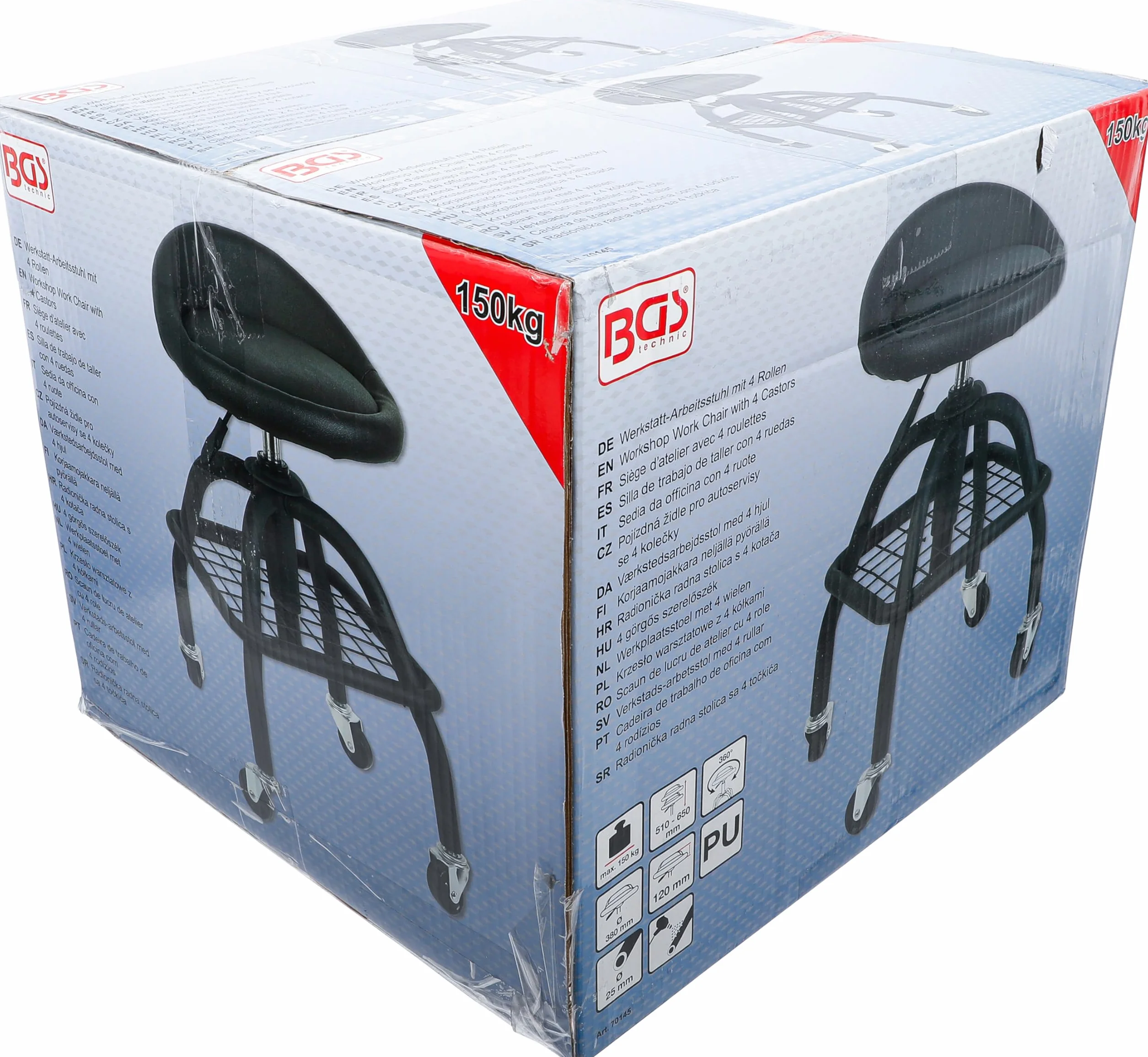 BGS Sedia da officina regolabile in altezza 540-680 mm 4 ruote