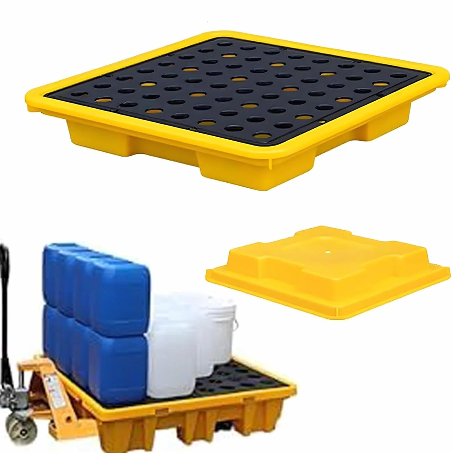Vassoio di contenimento delle fuoriuscite per fusti di olio, piattaforma durevole in polietilene con grata per 1-4 tamburi, soluzione di controllo delle fuoriuscite 120x60x10cm