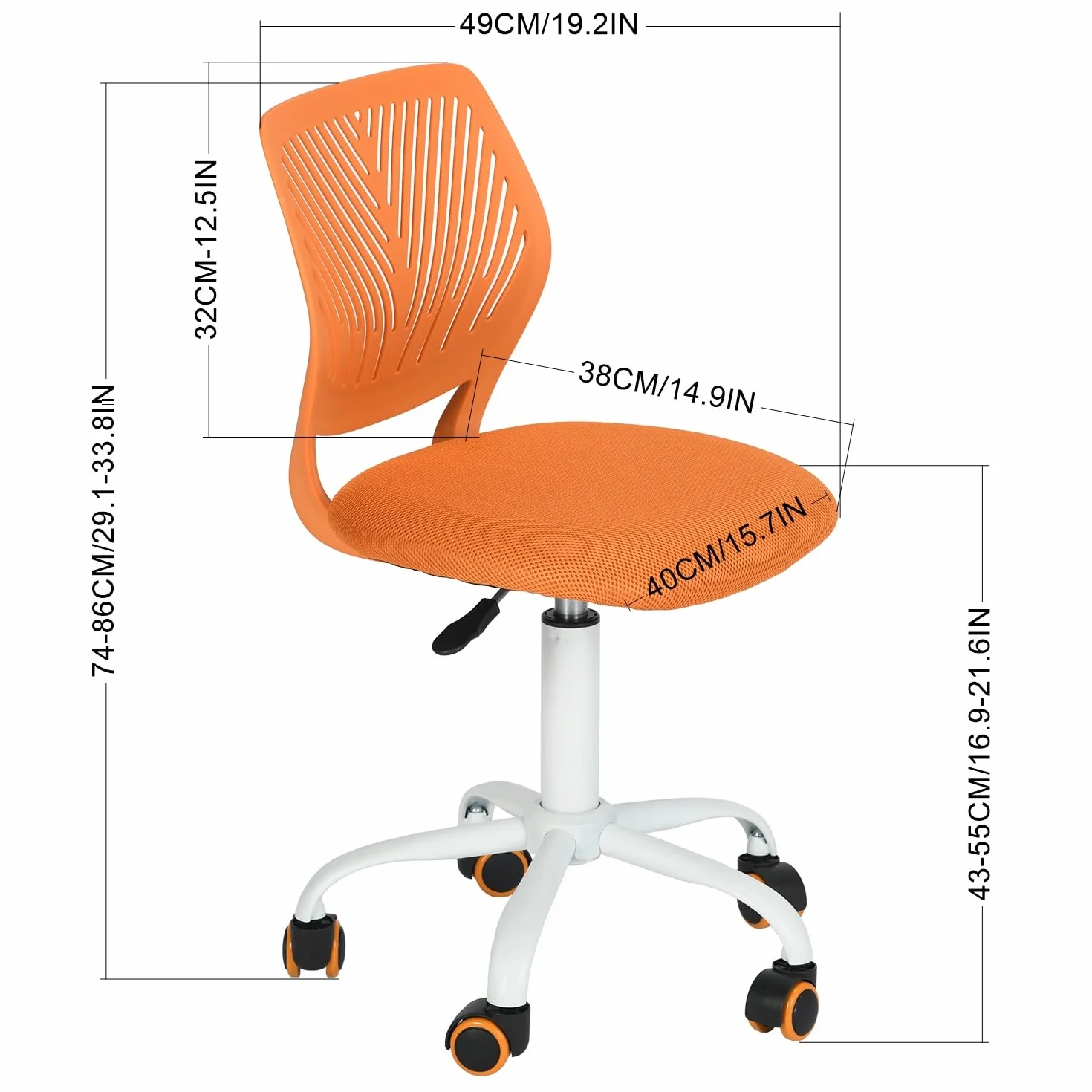 FurnitureR Sedia ergonomica compatta per scuola, schienale in rete traspirante, altezza regolabile, arancione