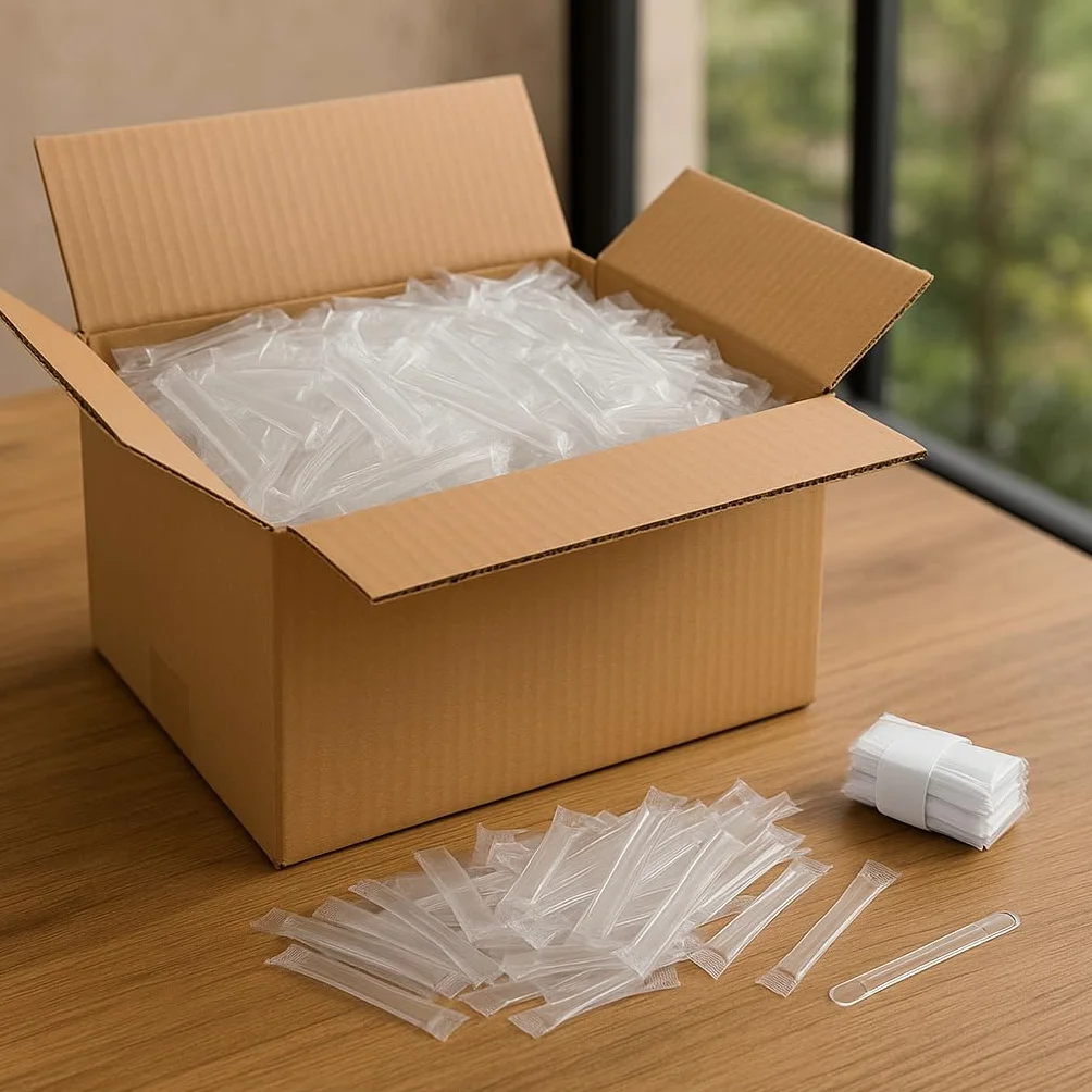 Palettine Caffè Monouso in Plastica Imbustate Singolarmente, 10 Confezioni da 50 Pezzi (Totale 500), Palettine Igieniche Resistenti per Bar, Ufficio, Casa e Distributori Automatici
