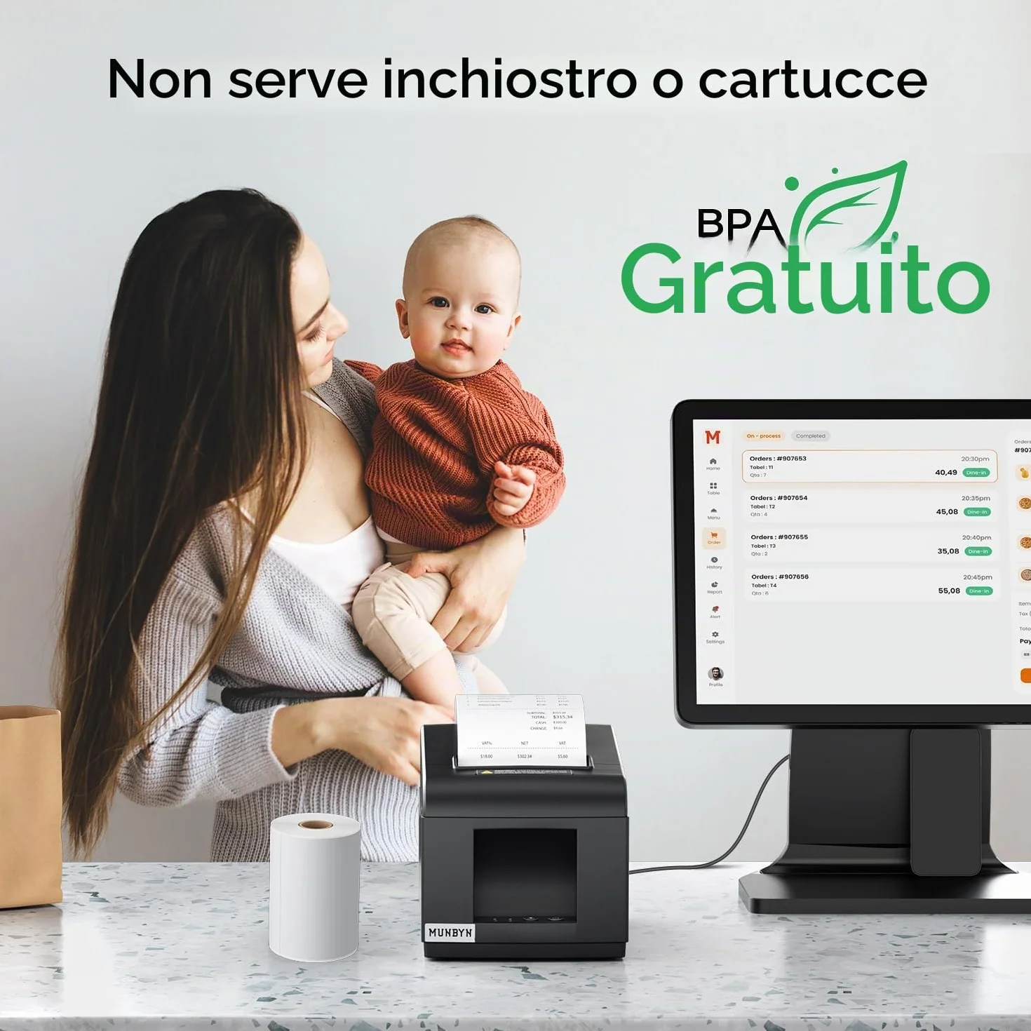MUNBYN ITPP072 Stampante Termica per Scontrini da 80 mm – Stampante POS con Porte USB + LAN – Compatibile con Android, Windows, ChromeOS e Linux – Non supporta la connessione Bluetooth