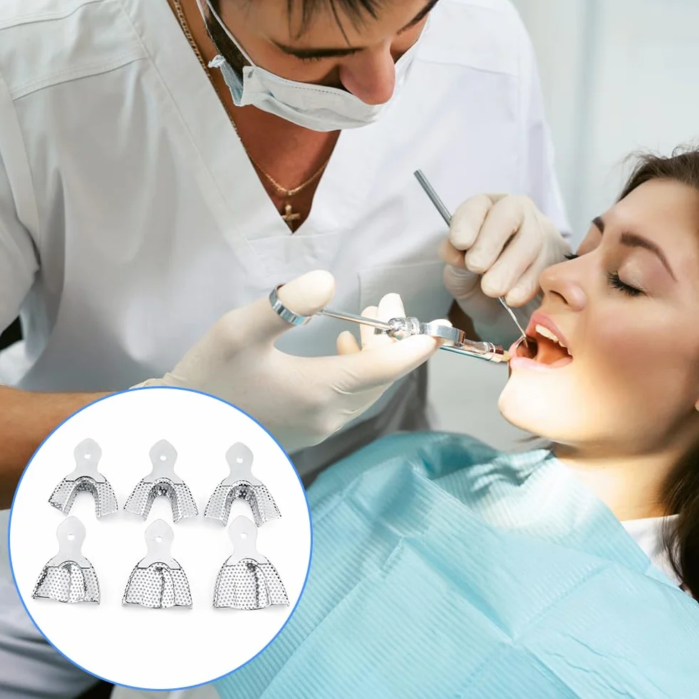 Vassoi Dentali per Impronte in Acciaio Set Morso Dentale Arco Completo Superiore e Inferiore Stampi Denti Inossidabile