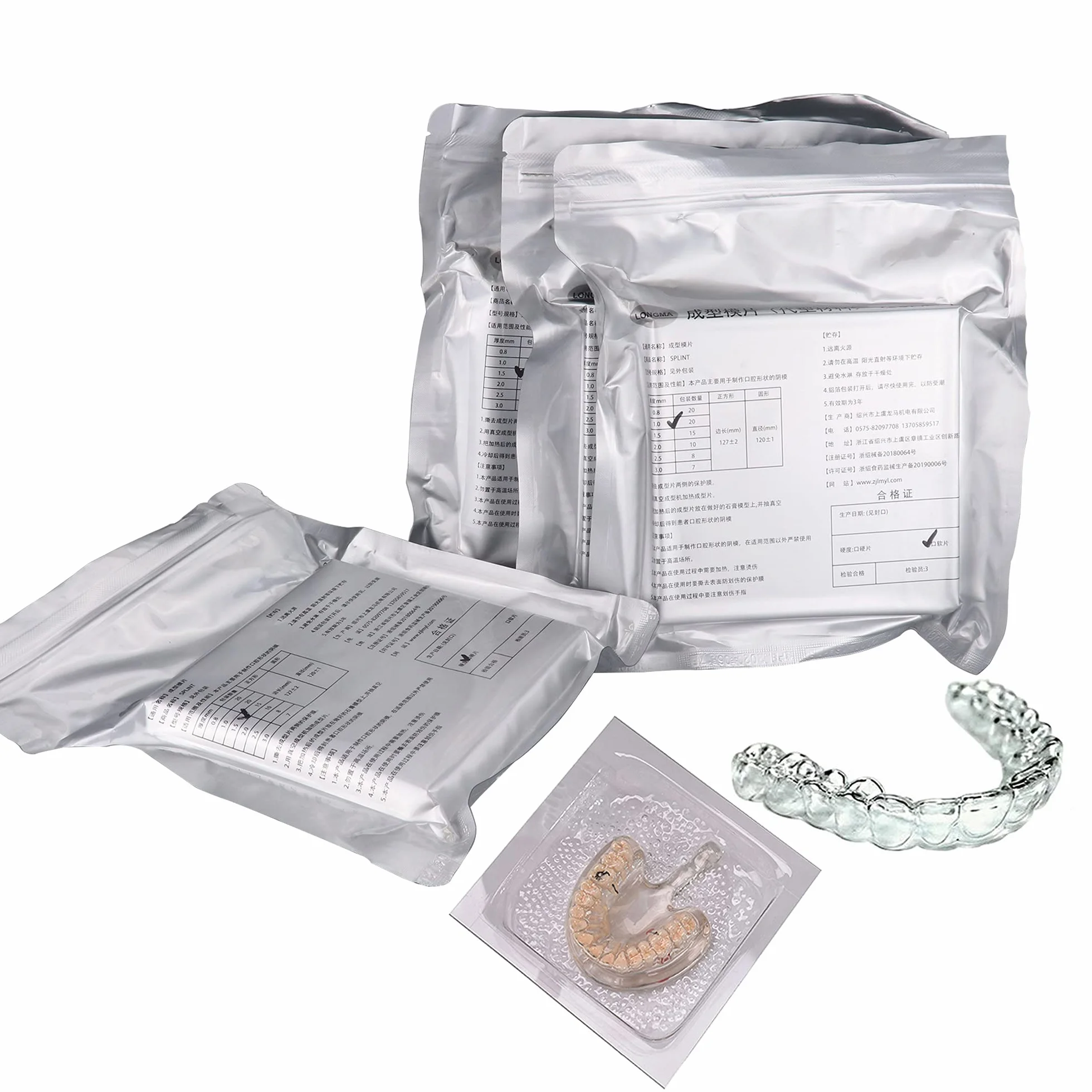 Foglio Materiale Termoformato per Splint Dentale 1.0/1.5/2.0mm Modello Protesi Orale 12,7x12,7cm Morbido Duro 15 Pezzi