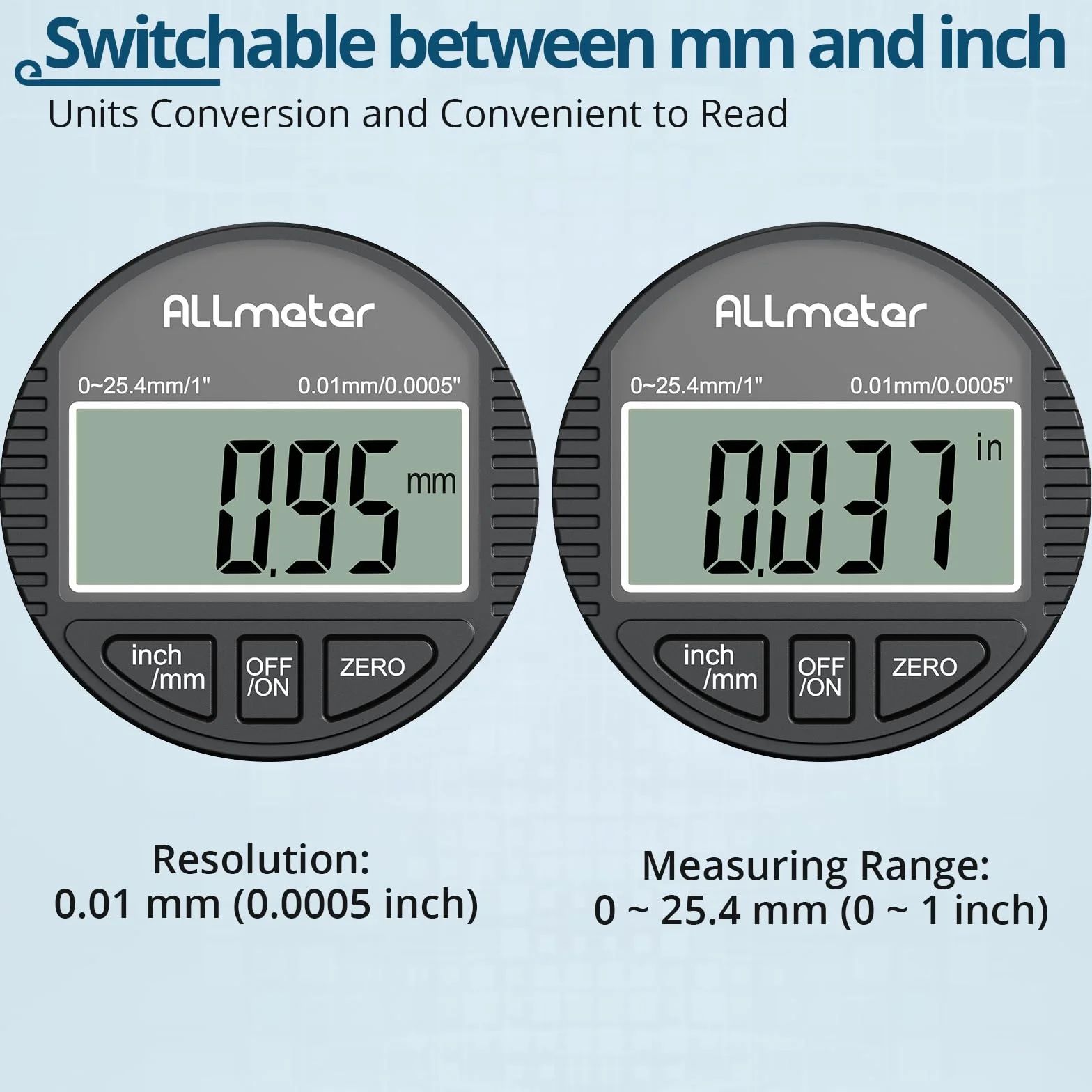 DTI Comparatore Centesimale Digitale con Sonda 0-25.4mm/1'', Risoluzione 0.01mm/0.0005'', Display LCD Retroilluminato, Unità Millimetri e Pollici, Indicatore Elettronico di Precisione - Nero