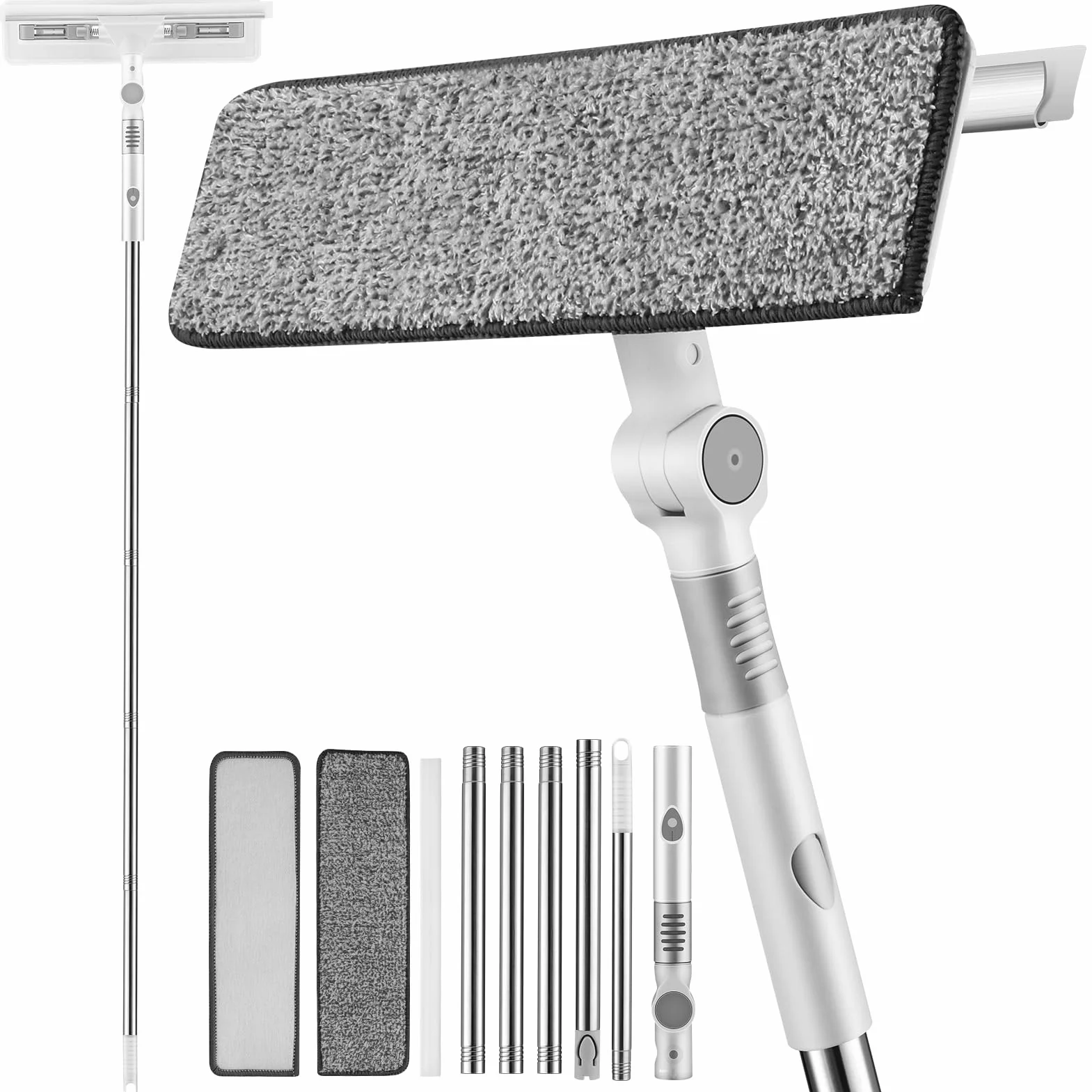 Tergipavimento Esteso per Finestre - Lavavetri Telescopico 3 in 1 con Manico Lungo con Tergipavimento, Kit di Strumenti per la Pulizia delle Finestre Girevole per Domestico Interno/Esterno