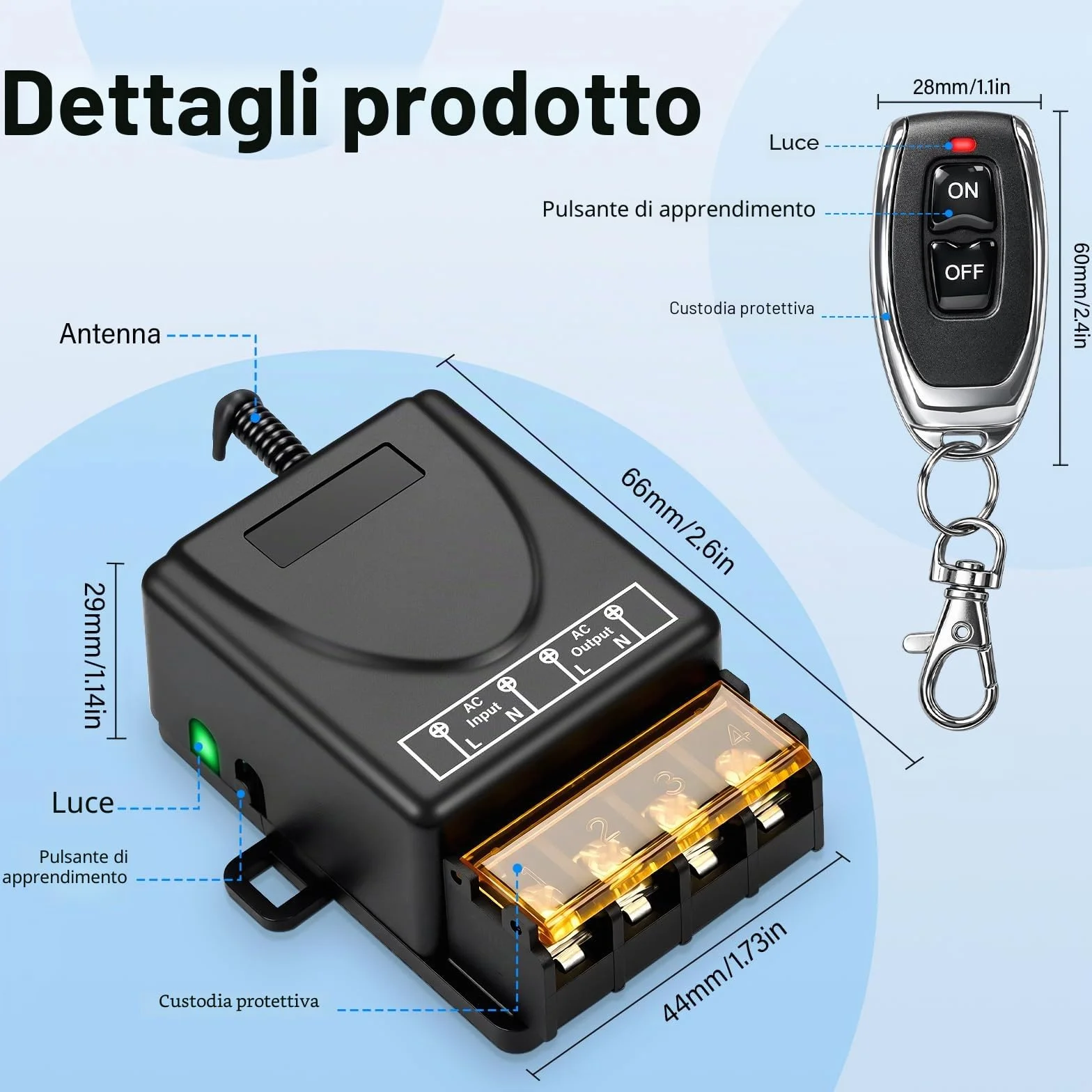 Interruttore con telecomando, interruttore wireless AC110v/220v/230v/240v, interruttore RF a relè 40A con portata lunga 300M piedi, per cancelli scorrevoli, luci e sistemi di allarme antifurto