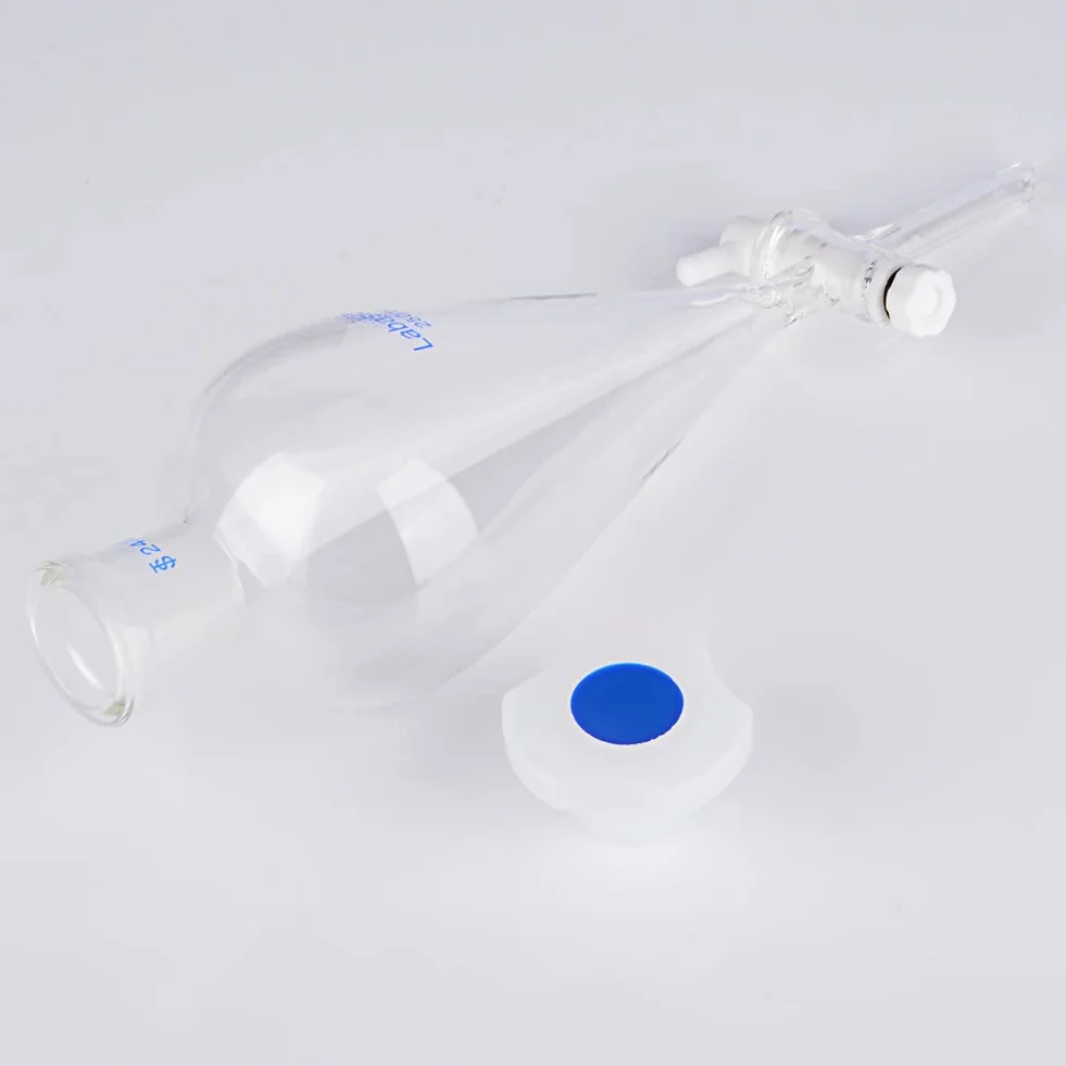 Labasics Imbuto Separatore Conico a Parete Pesante in Vetro Borosilicato con 24/29 Giunti e Rubinetto di Arresto in PTFE, 250 ml