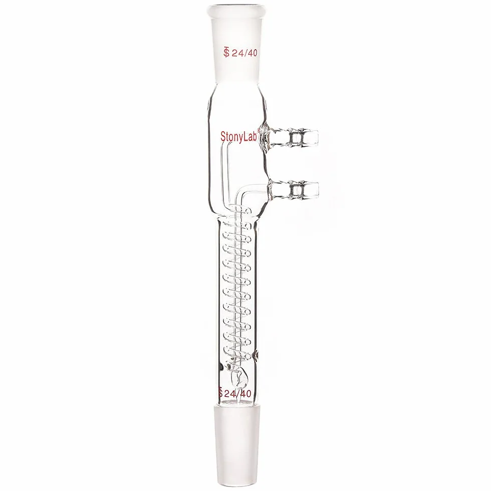 stonylab Condensatore a Riflusso a Bobina di Vetro, Vetro Borosilicato Condensatore a Bobina di Riflusso Dimroth con 24/40 Giunti e Raccordi per Tubi Flessibili, Lunghezza Totale 245 mm