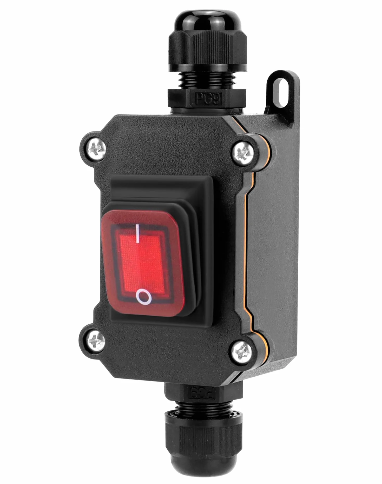 QWORK® Interruttore con cavo in linea impermeabile IP65 con indicatore luminoso rosso, 220V 30A, DPST 4Pin, controllo ON/OFF a doppia posizione
